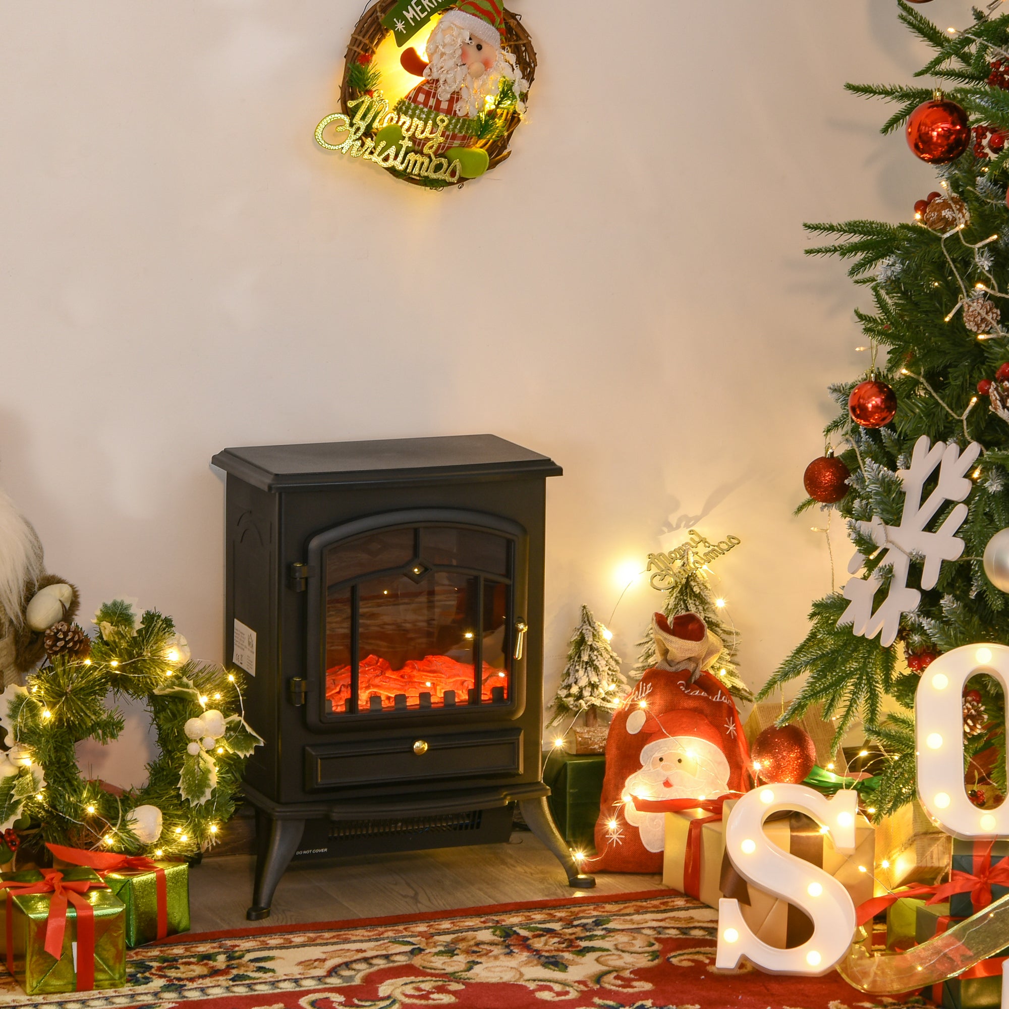 Electric Fireplace, Flame Effect 1000/2000W Overheat Protection, Black