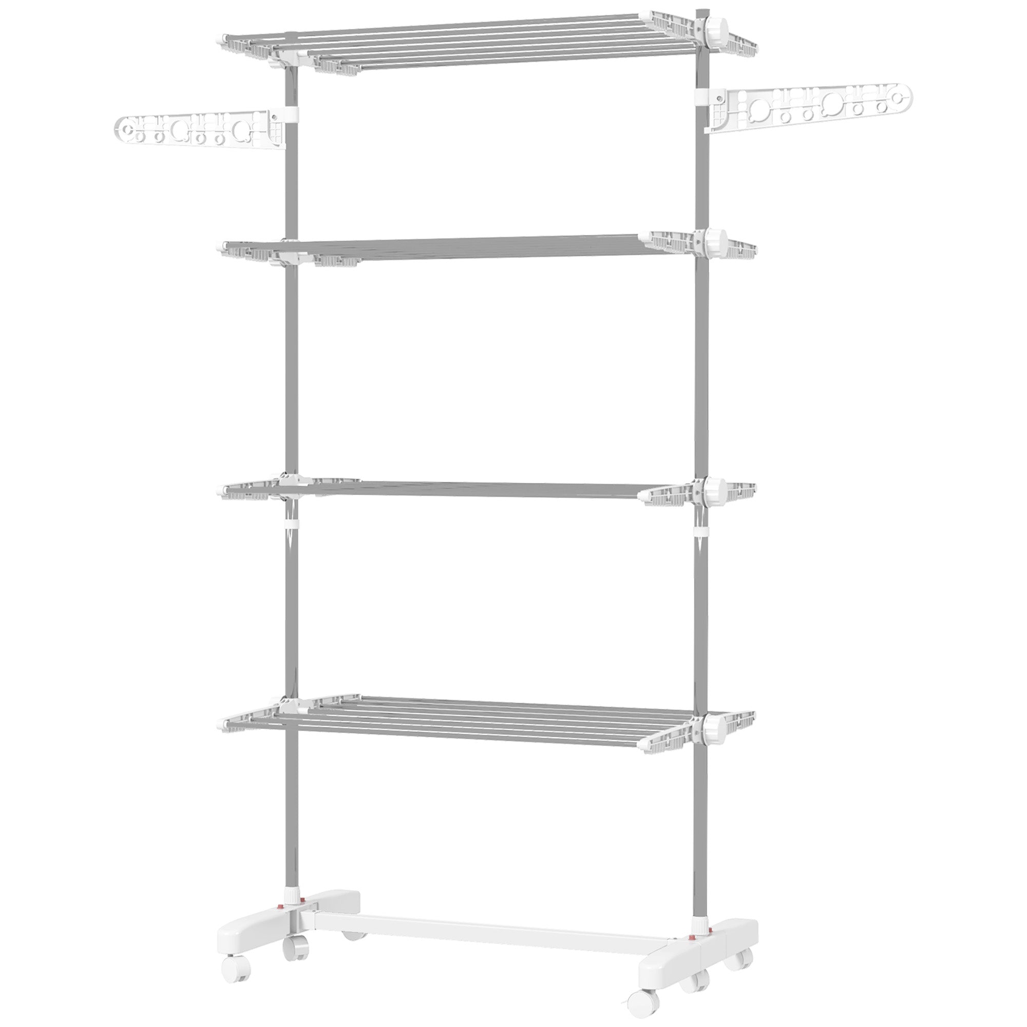 Mobile Clothes Airer, Foldable 4 Levels with Wheels, White ABS