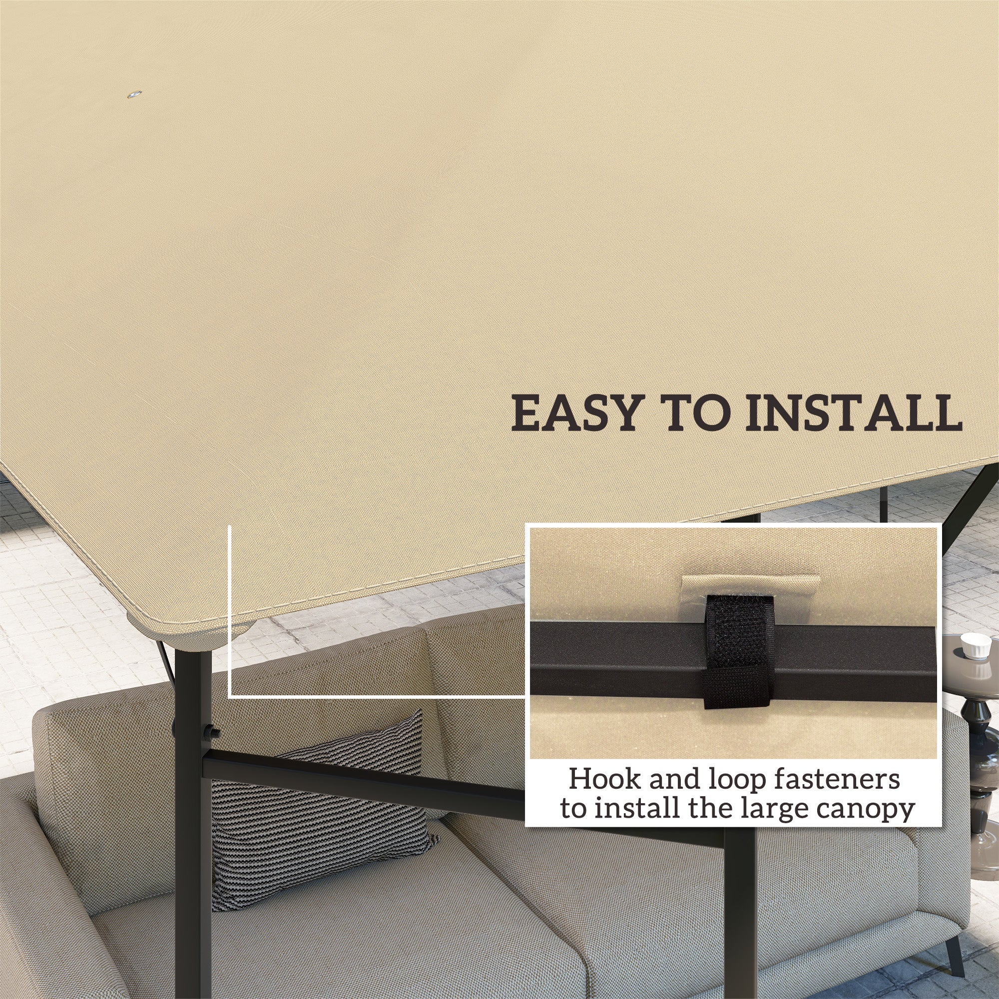 Gazebo Canopy Replacement Cover 3x3m Drain Holes Water Resistant Beige