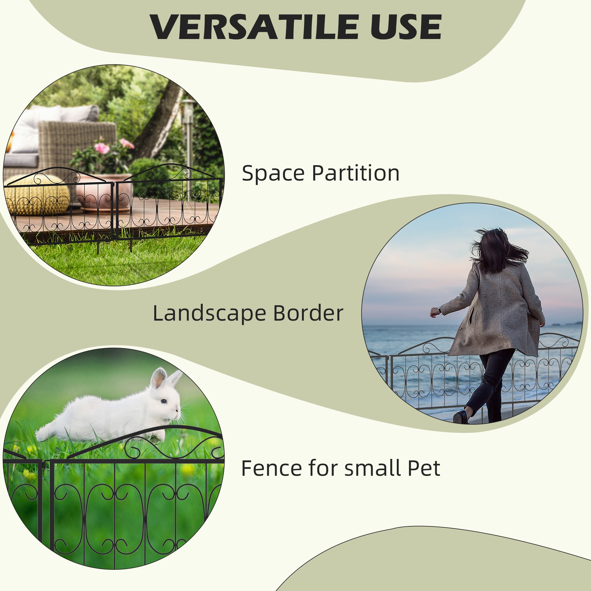 Decorative Garden Fencing, 4PCs Picket Panels Flower Bed Border, Black Metal