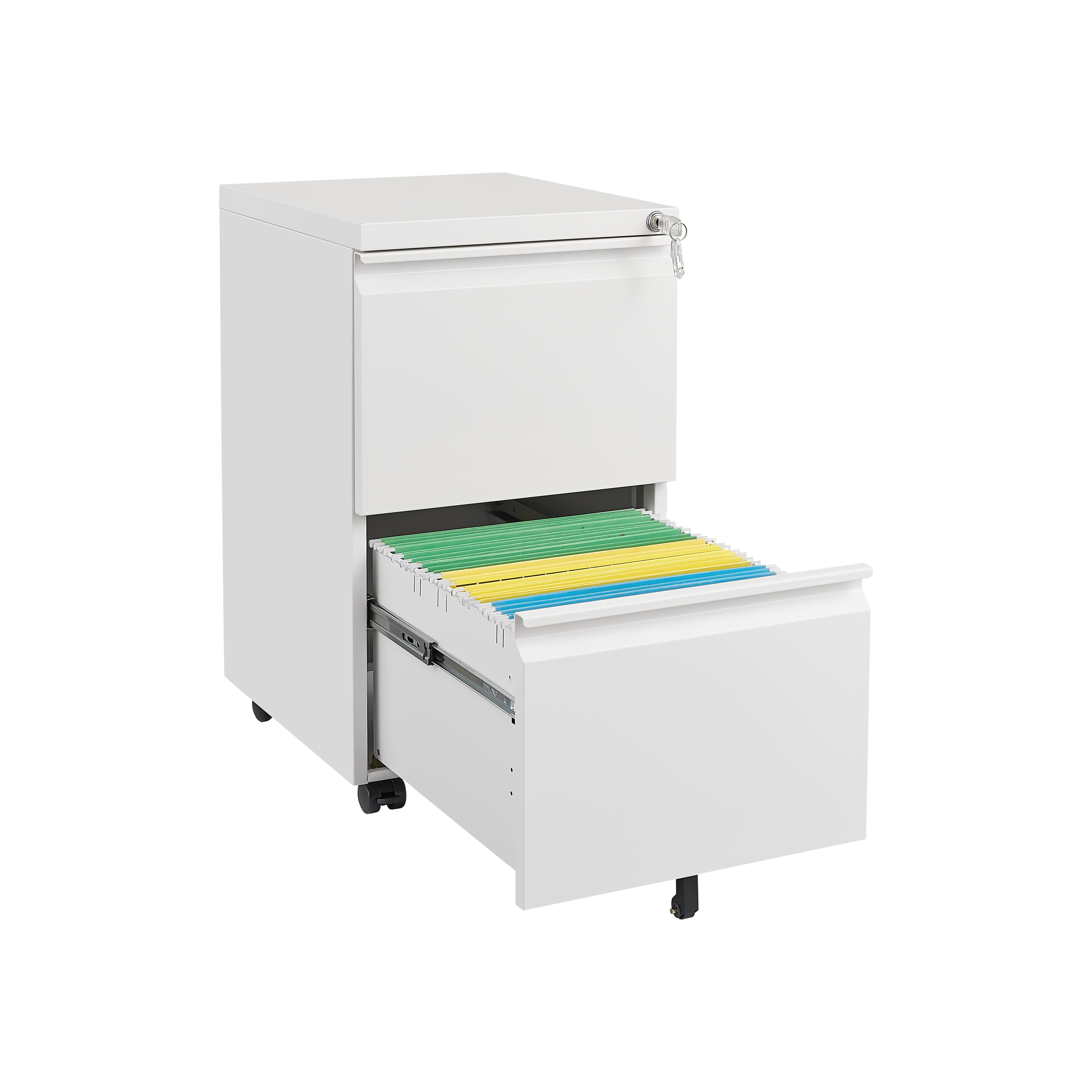 Mobile File Cabinet 2-Drawer with Lock Legal/Letter Size Steel - White
