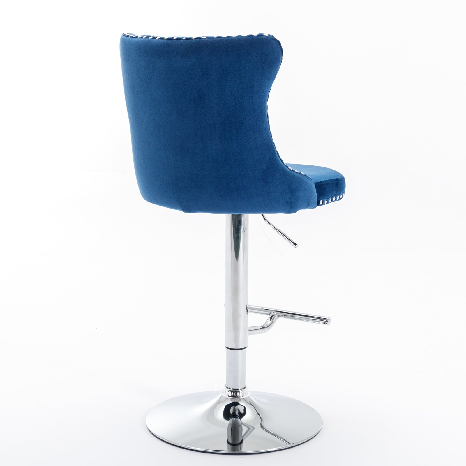 Swivel Barstools, Adjustable Height Chrome Base Comfortable Tufted, Set of 2, Blue Velvet
