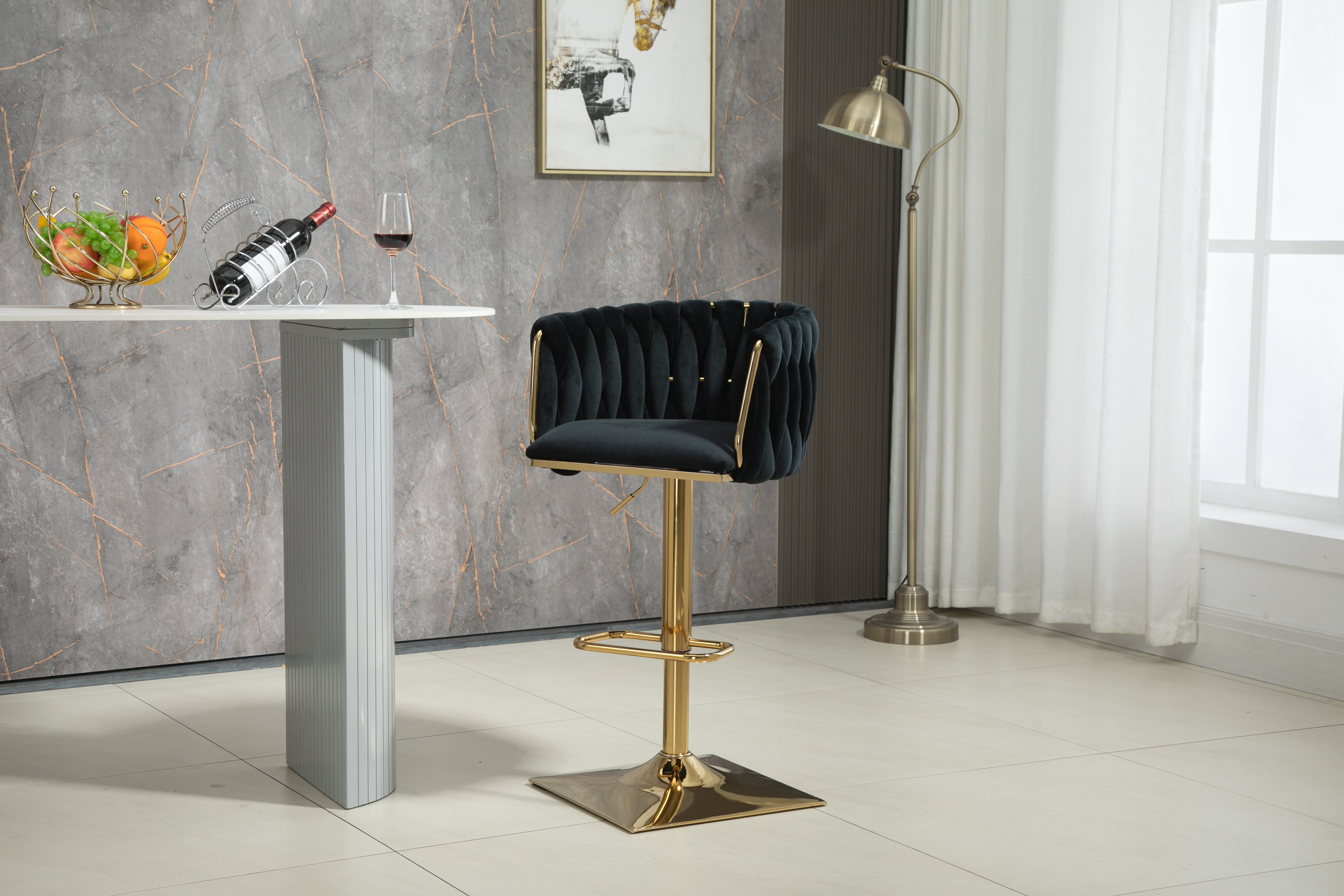 Vintage Bar Stool with Backrest and Footrest, Counter Height Dining Chair