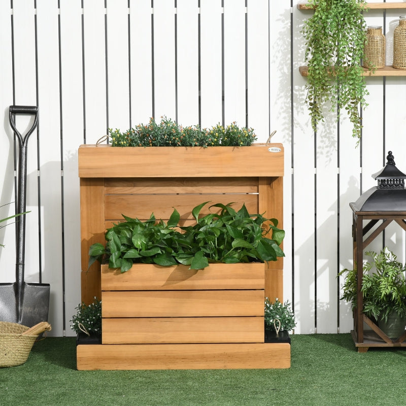 Raised Bed with 4 Planters, Self-Watering, Wood, Brown