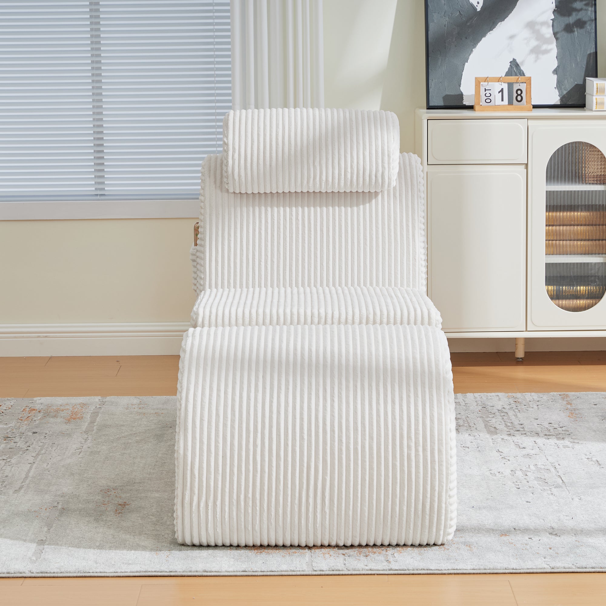 Modern Leisure Chair with Ergonomic Compression Foam and Side Pocket, Beige