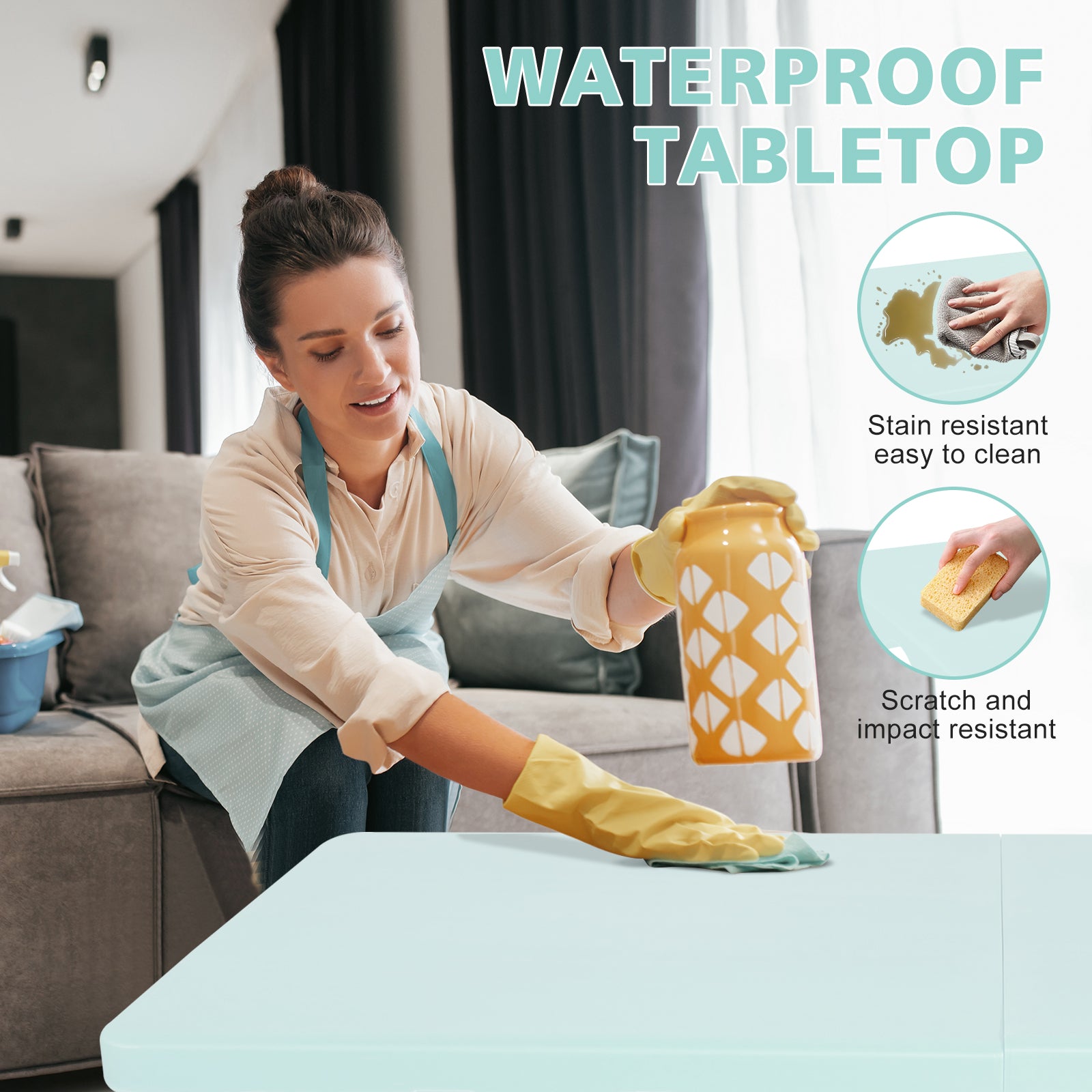 Portable Heavy Duty Folding Table, 125cm Adjustable, Blue