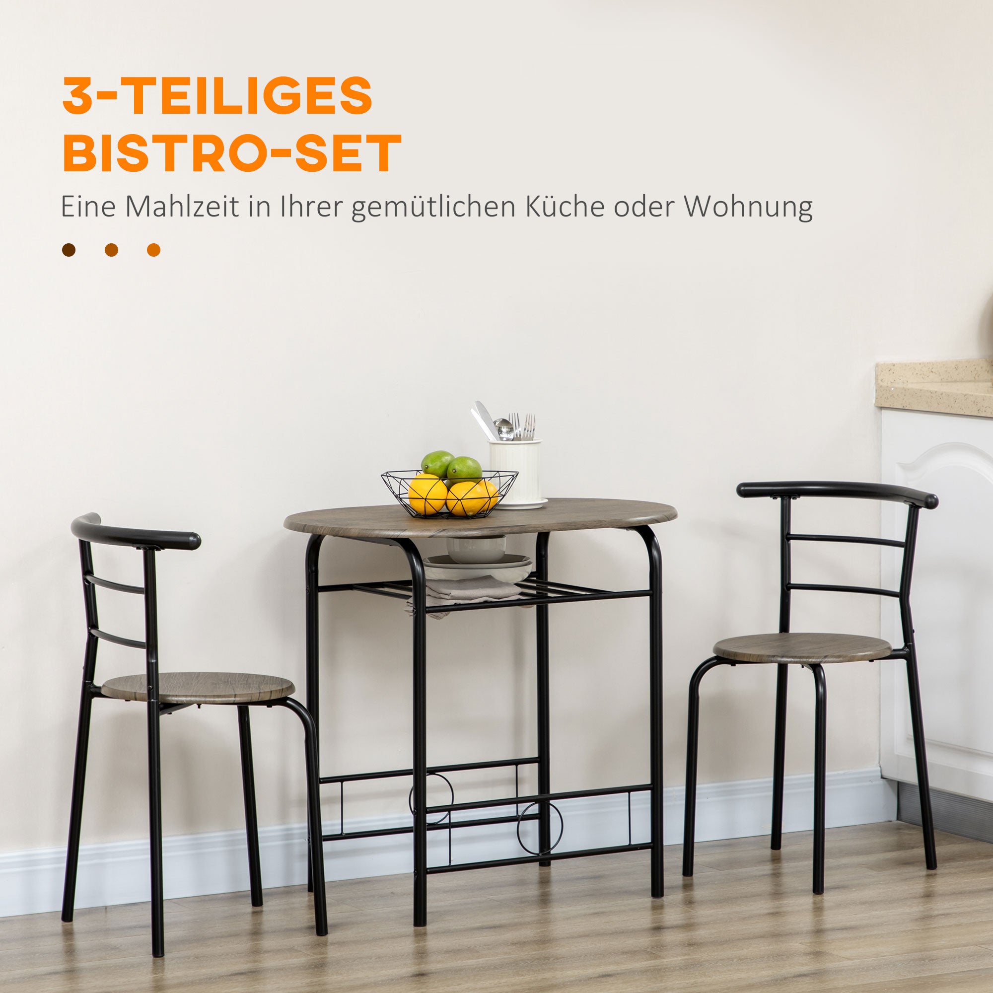 Bistro Set Dining Table and 2 Chairs 80cm Black