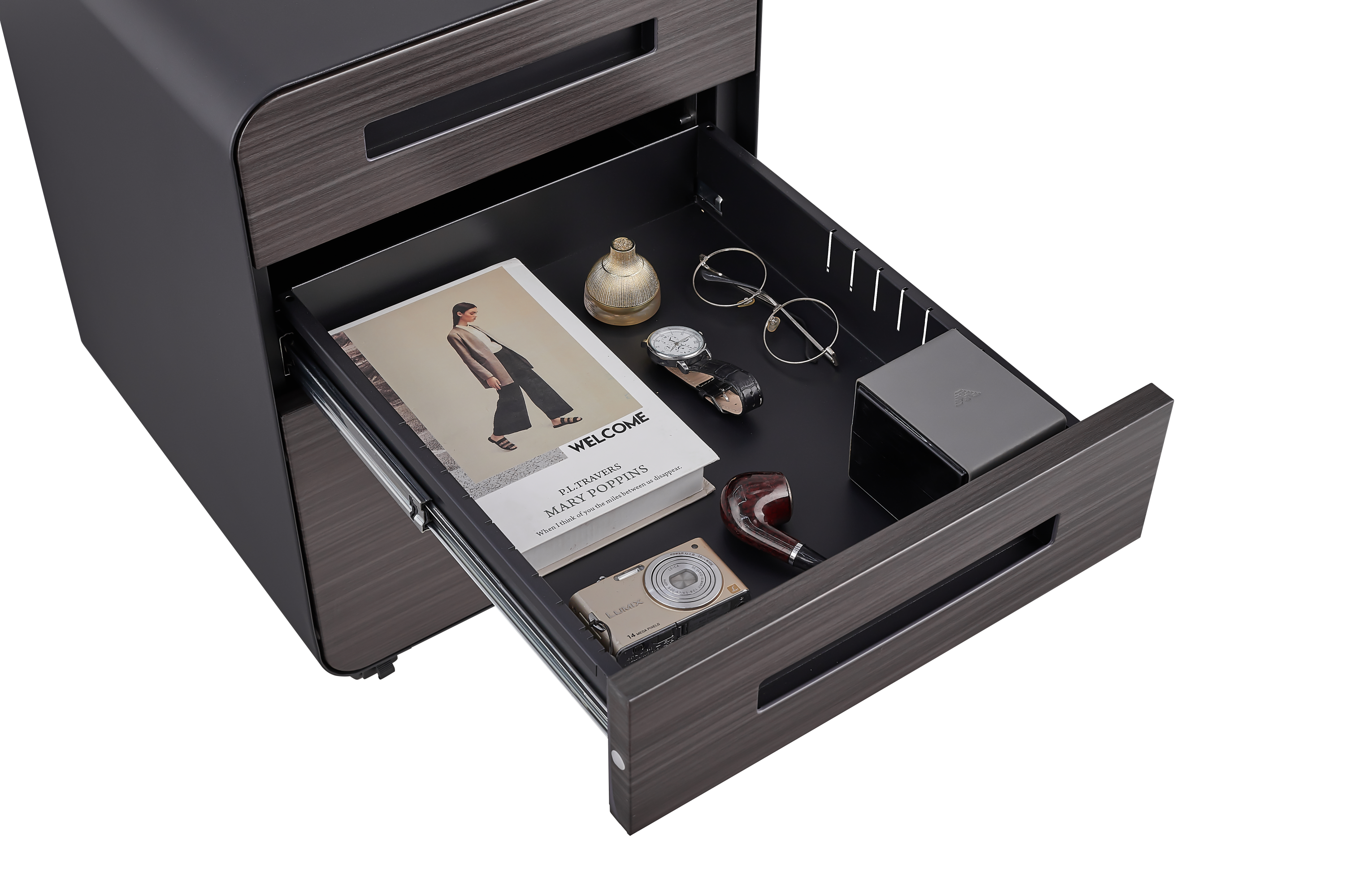 Mobile File Cabinet 3 Drawer Under Desk Anti-Tilt 5 Wheel - Black