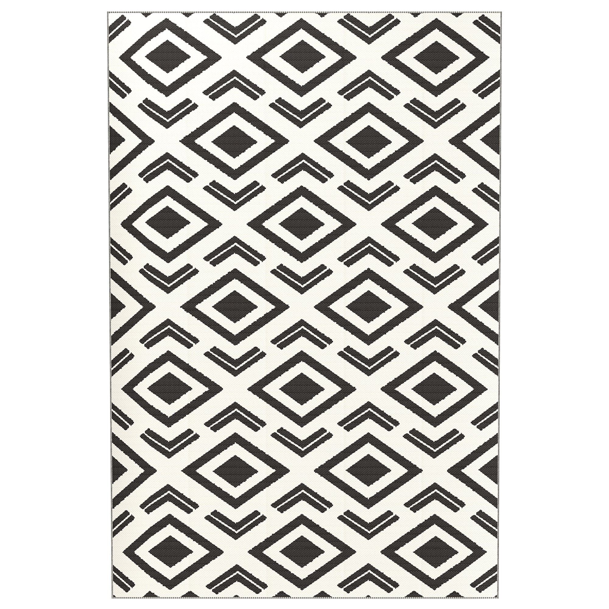 Outdoor Rug, Robust Weatherproof Foldable, Black and White