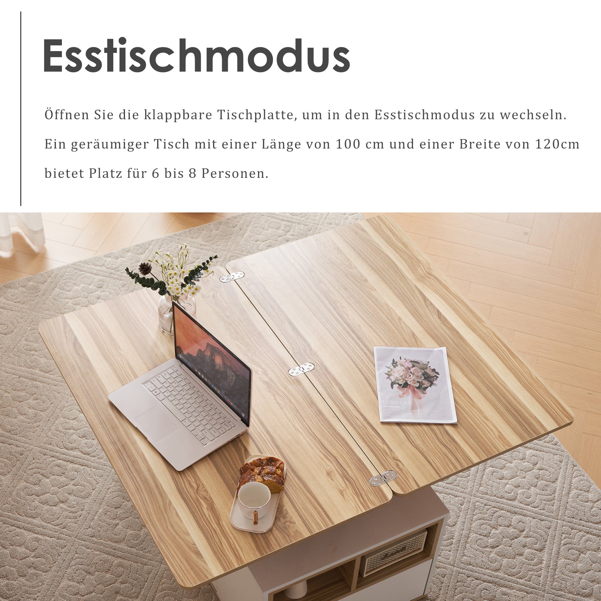 Liftable Coffee Table Opens to 2 Tables Storage - White/Wood