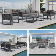 Outdoor Sofa Set 5-Seater Adjustable Feet Rustproof Metal Frame - Grey