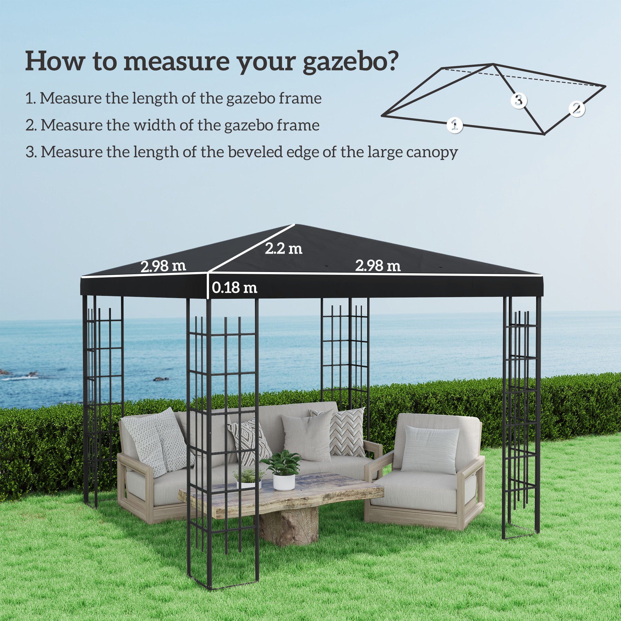 Gazebo Frame Replacement 3 x 3(m) - Black