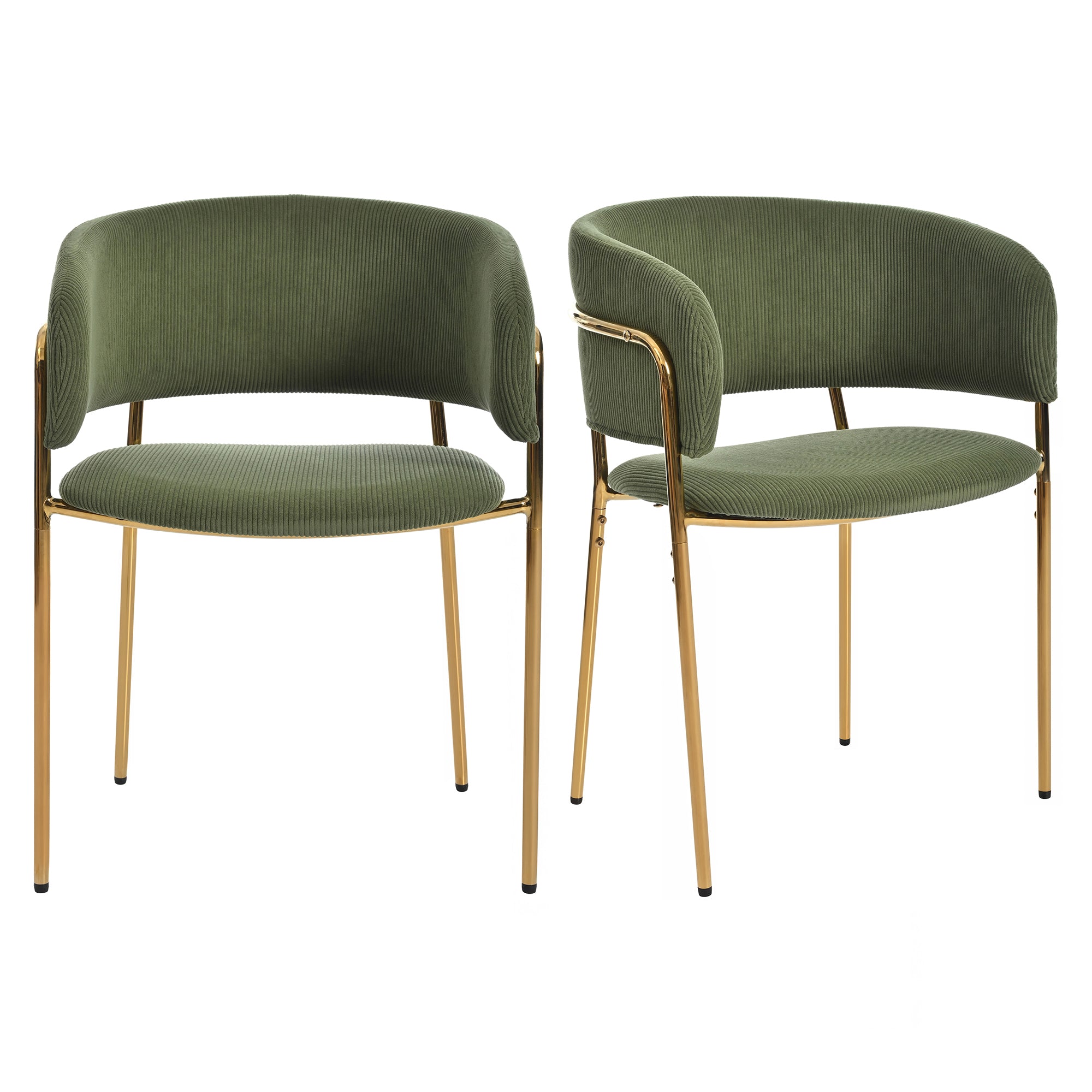 Modern Chairs with Angled Legs and Adjustable Feet, Green Corduroy Fabric (Set of 2)