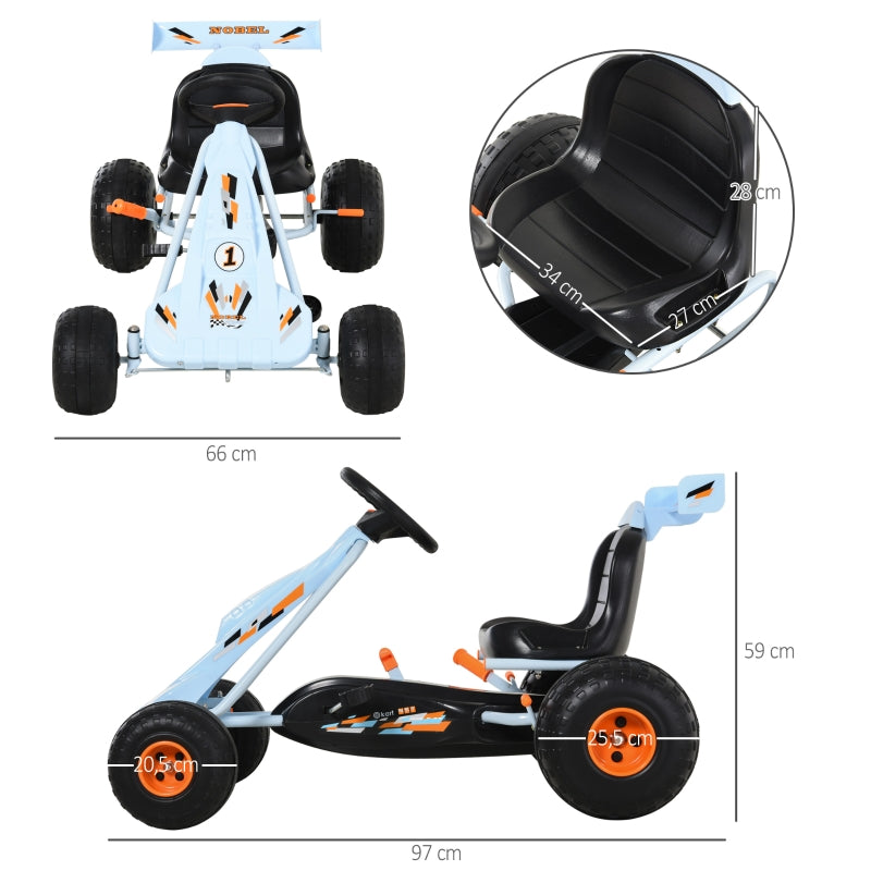 Pedal Go-Kart, adjustable seat, 97x66x59cm, steel, light blue