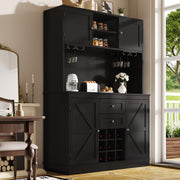 Tall Kitchen Buffet Cabinet with Adjustable Shelves, Wine Rack, 4 Doors & 2 Drawers - Black