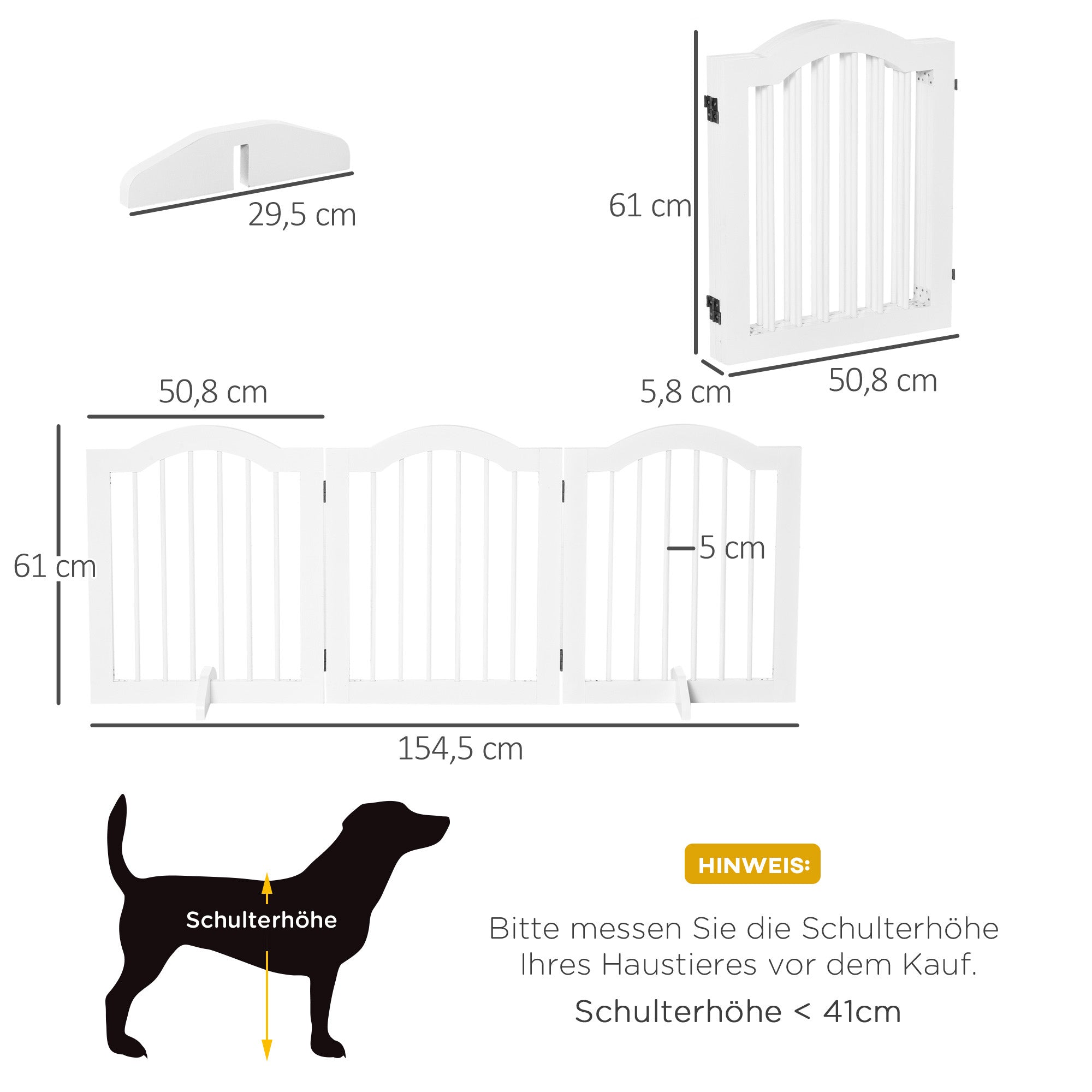 Dog Barrier Safety Gate, 3-Part Foldable MDF White