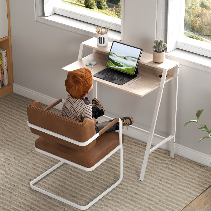 Writing Desk Computer Table Home Office Workstation Storage Shelf White and Oak