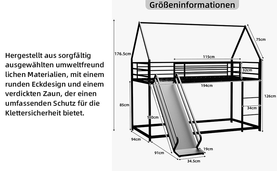 Twin over Twin Bunk Bed with Slide, House Shaped, Metal
