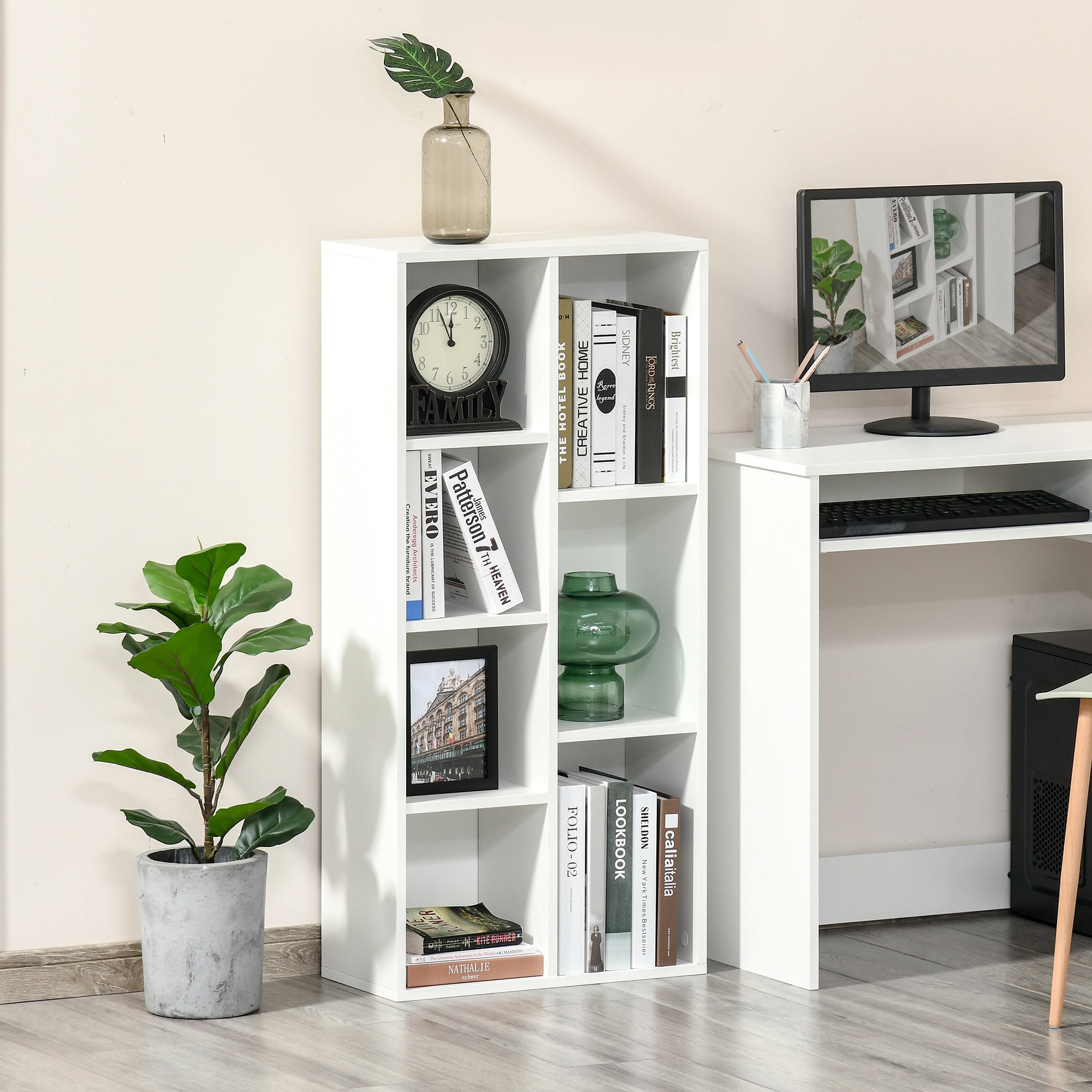 Bookcase Seven-Cube Storage White Wood Effect