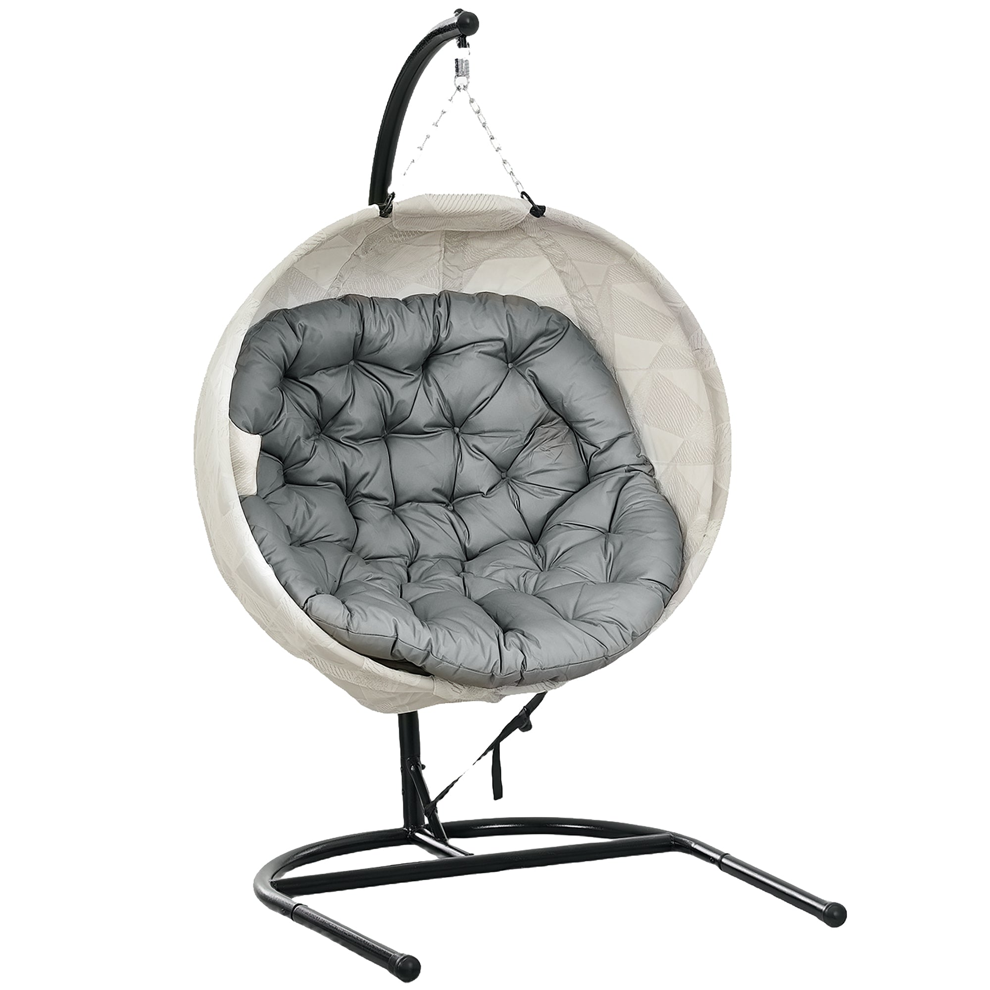 Hanging Egg Chair with Stand, Folding Basket & Cup Holder, Grey