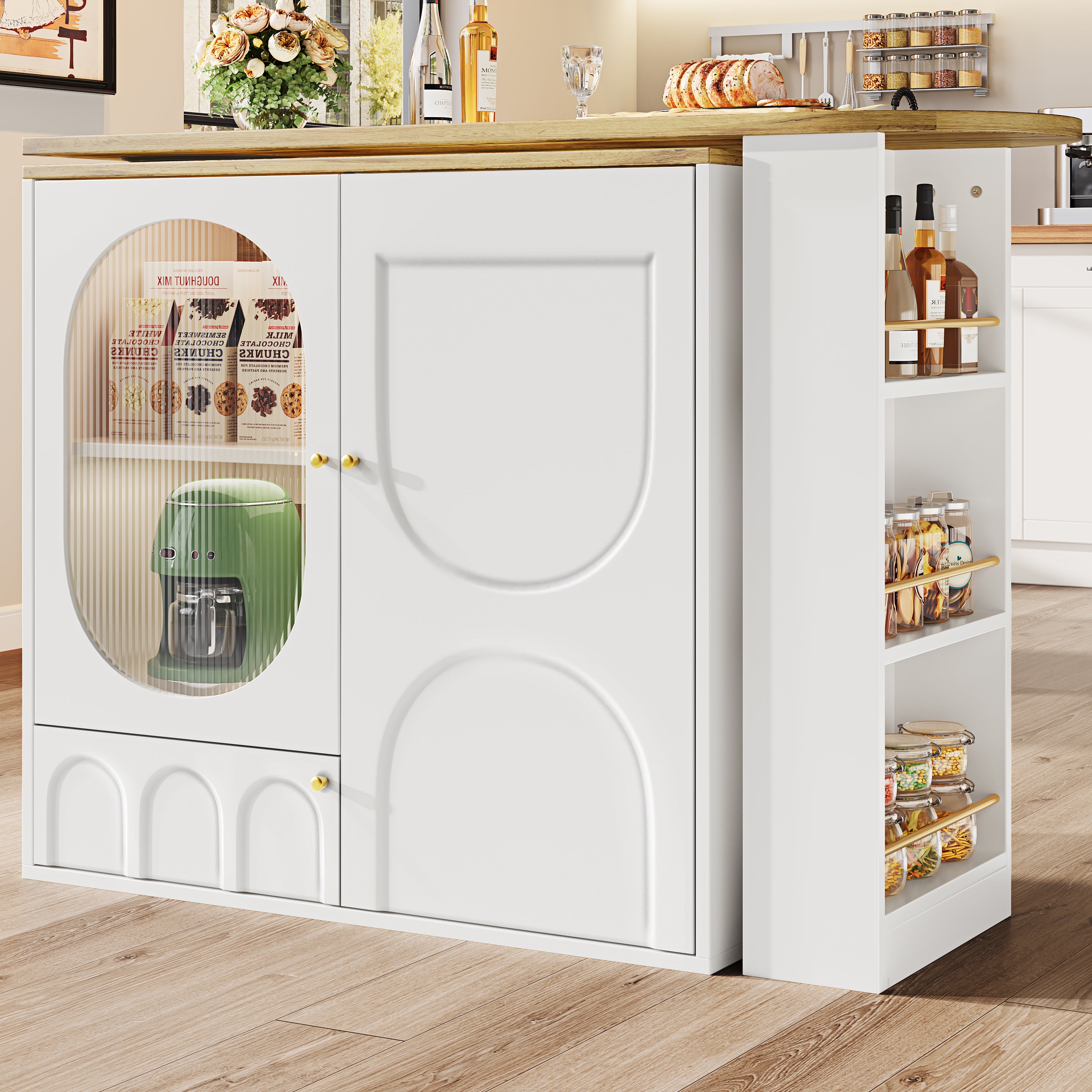 360° Rotating Bar Table Kitchen Island Storage Cabinet - White/Black