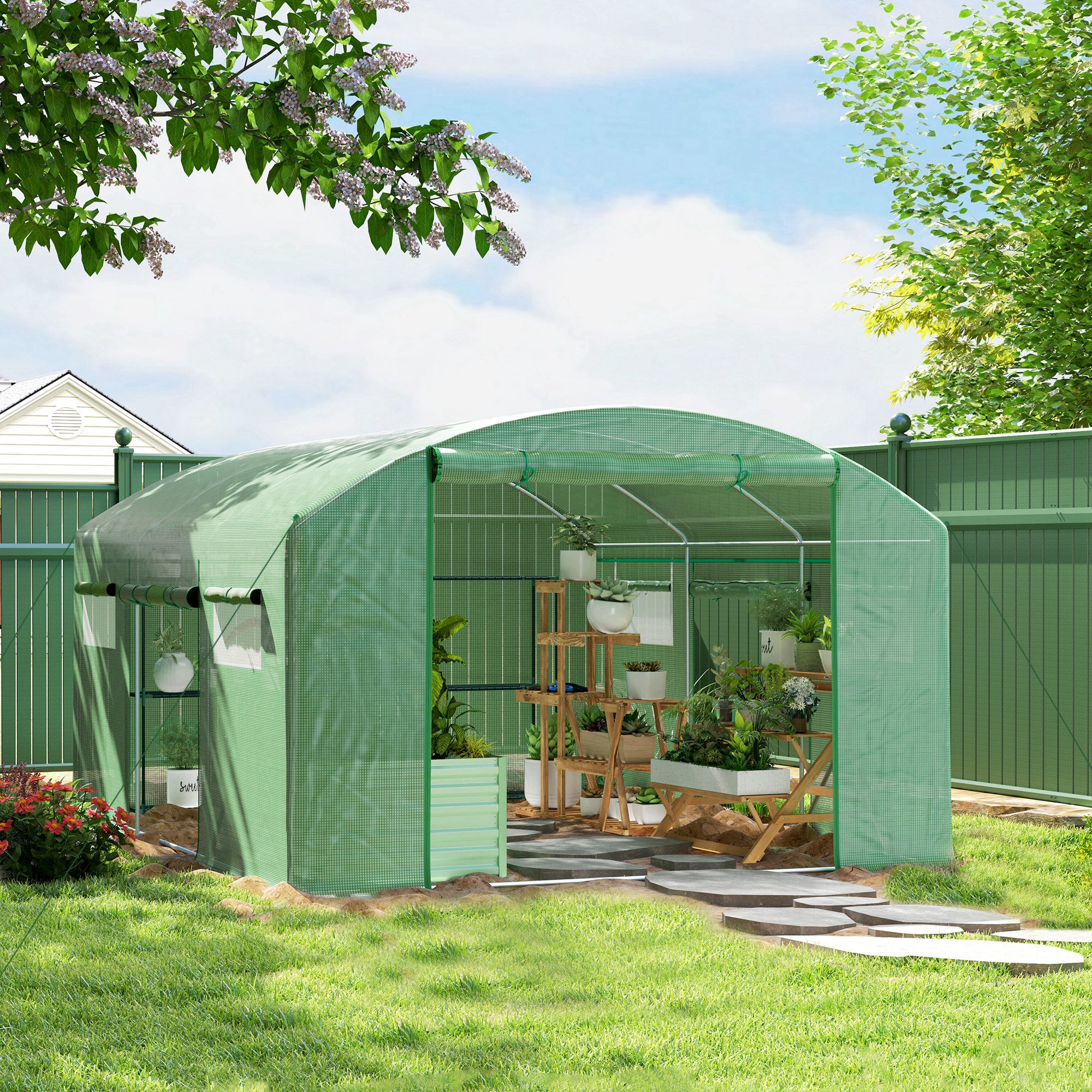 Walk-In Polytunnel Greenhouse 13 x 9.8ft Green