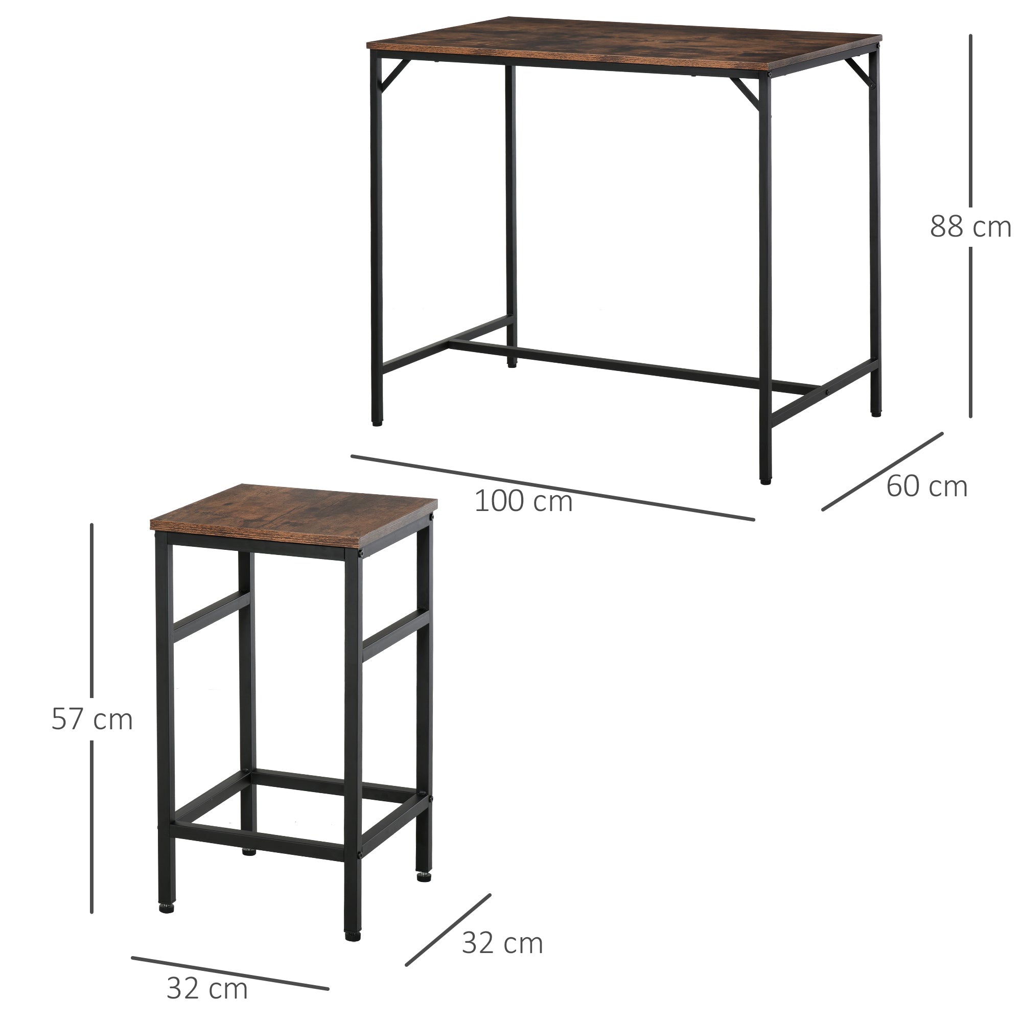 Bar Table Set, 5-Piece Standing Table with 4 Stools, Rustic Brown/Black Chipboard/Steel