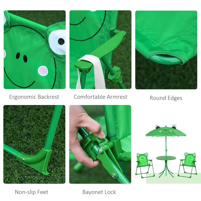 Kids Folding Picnic Table Chair Set with Parasol, Green