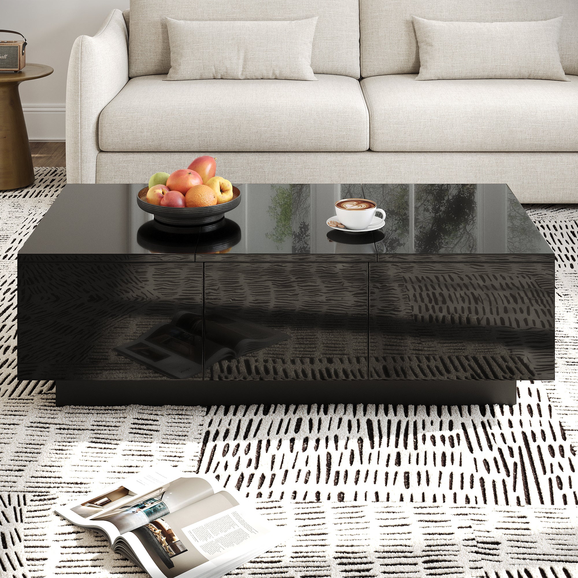 Coffee Table Rectangular Storage High-Gloss Black