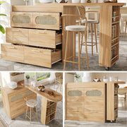 360° Rotating Bar Table with 6 Drawers and Anti-Tip Device, PE Rattan and Metal