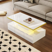 Coffee Table with Drawers, High-Gloss Lacquer Finish, Two Shelves, LED Light