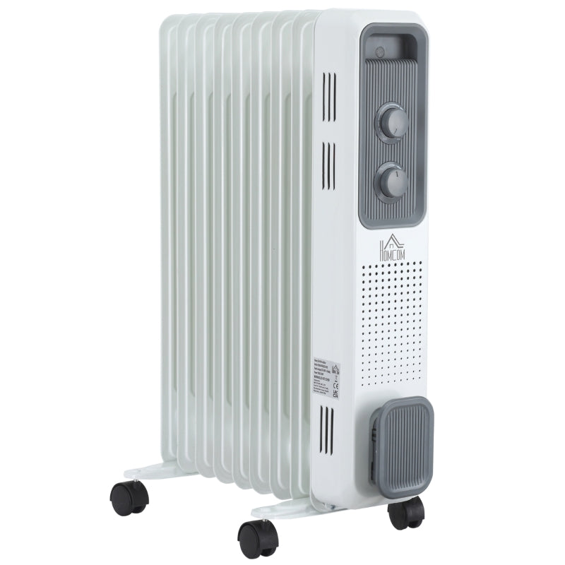 Oil Filled Radiator, 2000W 9 Fin Portable Heater 3 Settings, White