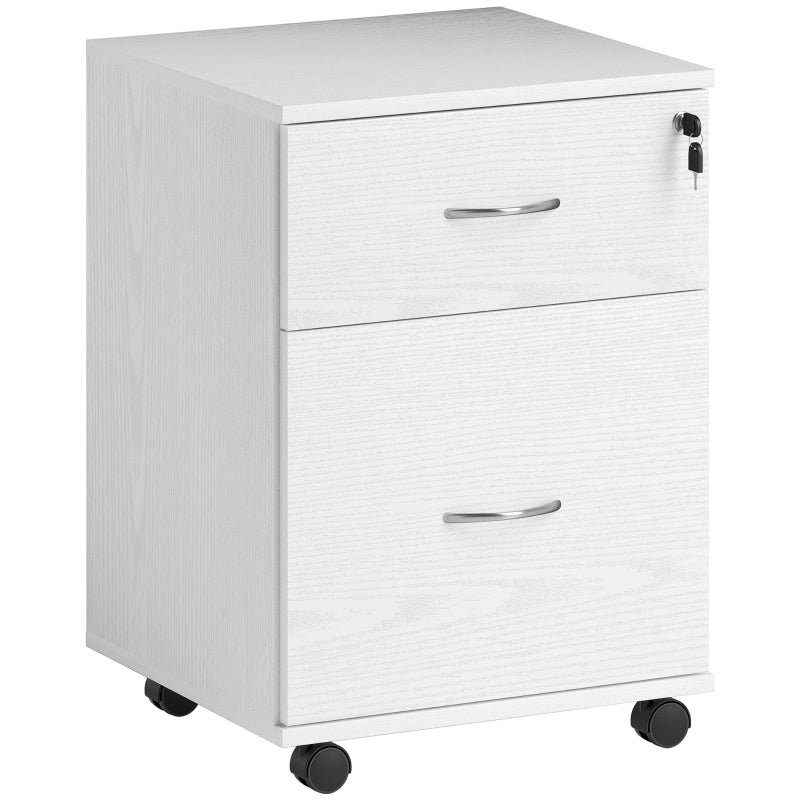Two Drawer Lockable Filing Cabinet White Wood Grain