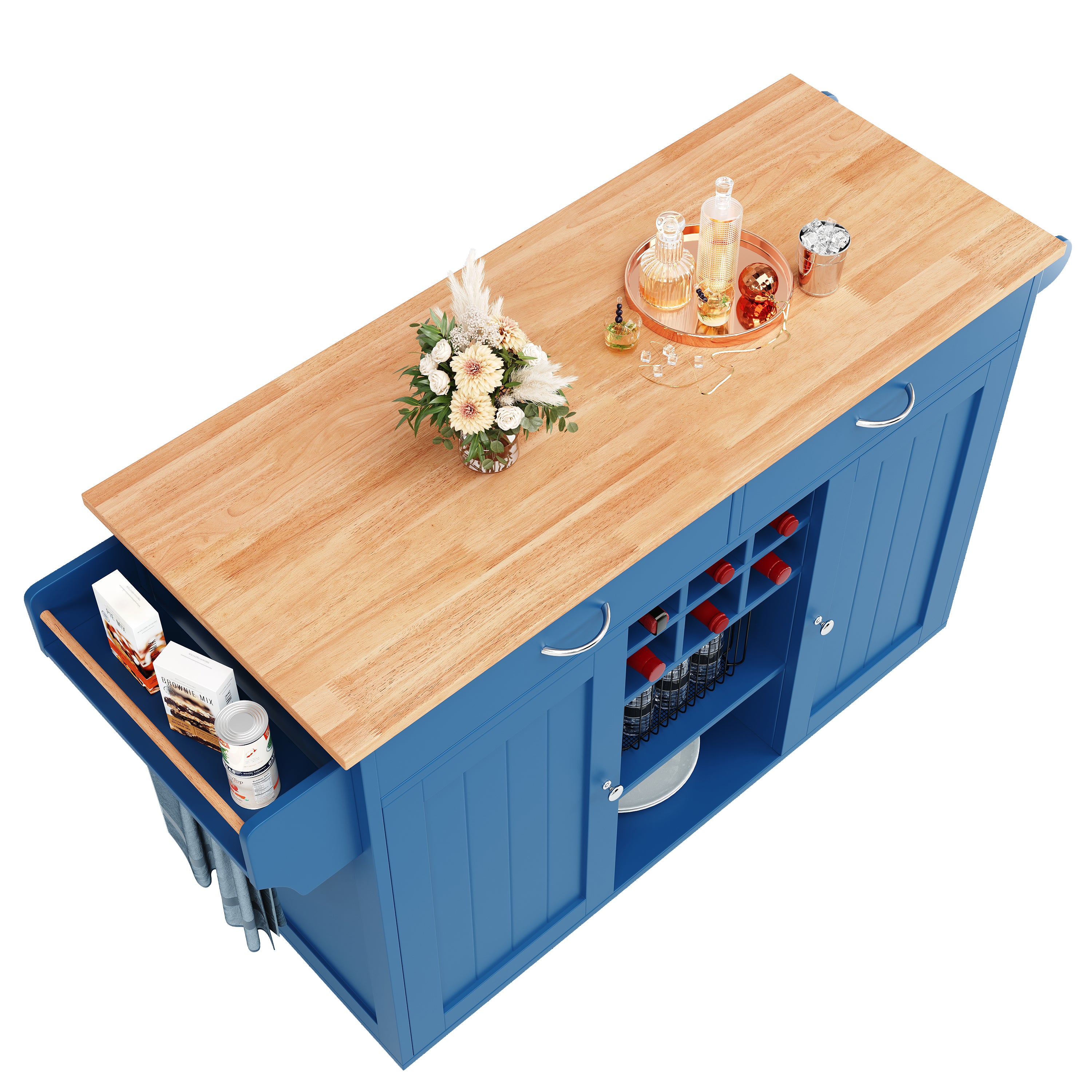 Modern Kitchen Island Dining Table Storage Wood Grain - Blue