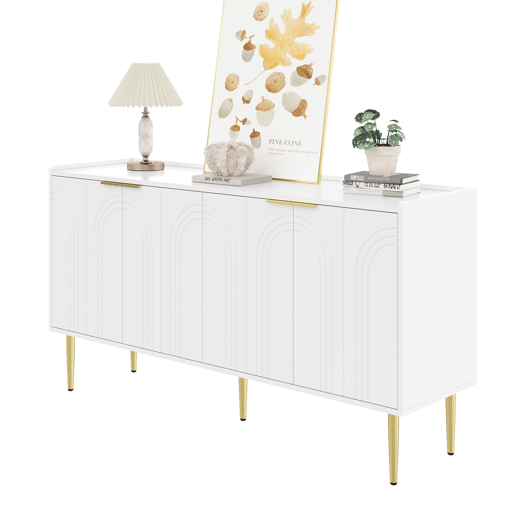 Sideboard Cabinet Buffet Storage Set, 140L x 38W x 75H cm, White MDF