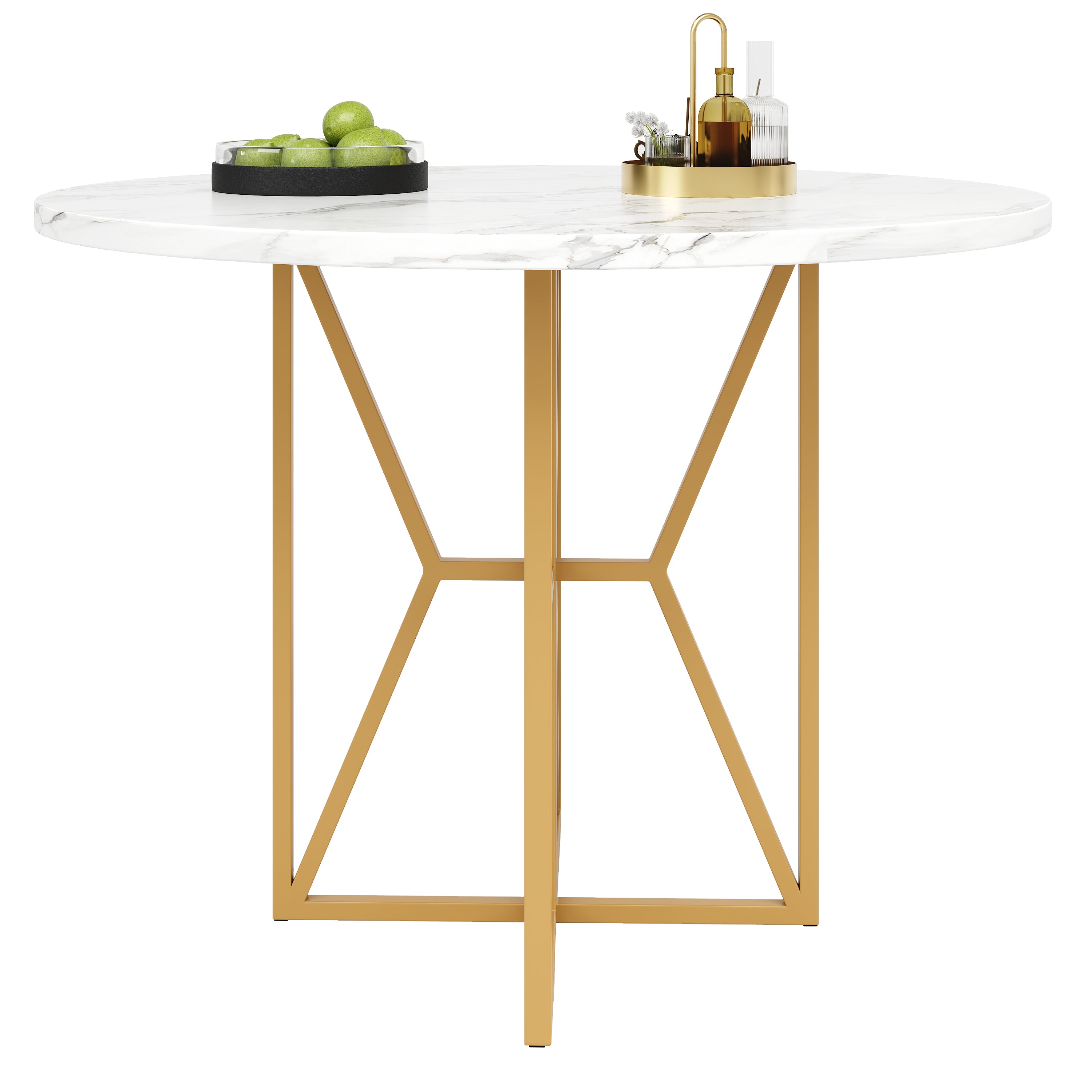 Round Dining Table 80cm 4-6 Seater Gold Legs - Marbled MDF