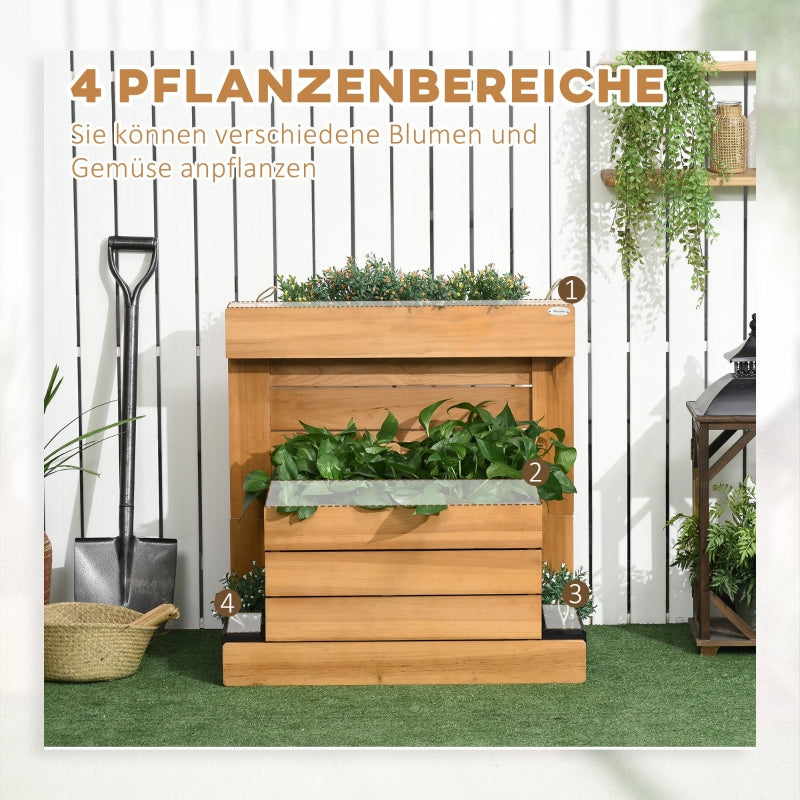 Raised Bed with 4 Planters, Self-Watering, Wood, Brown