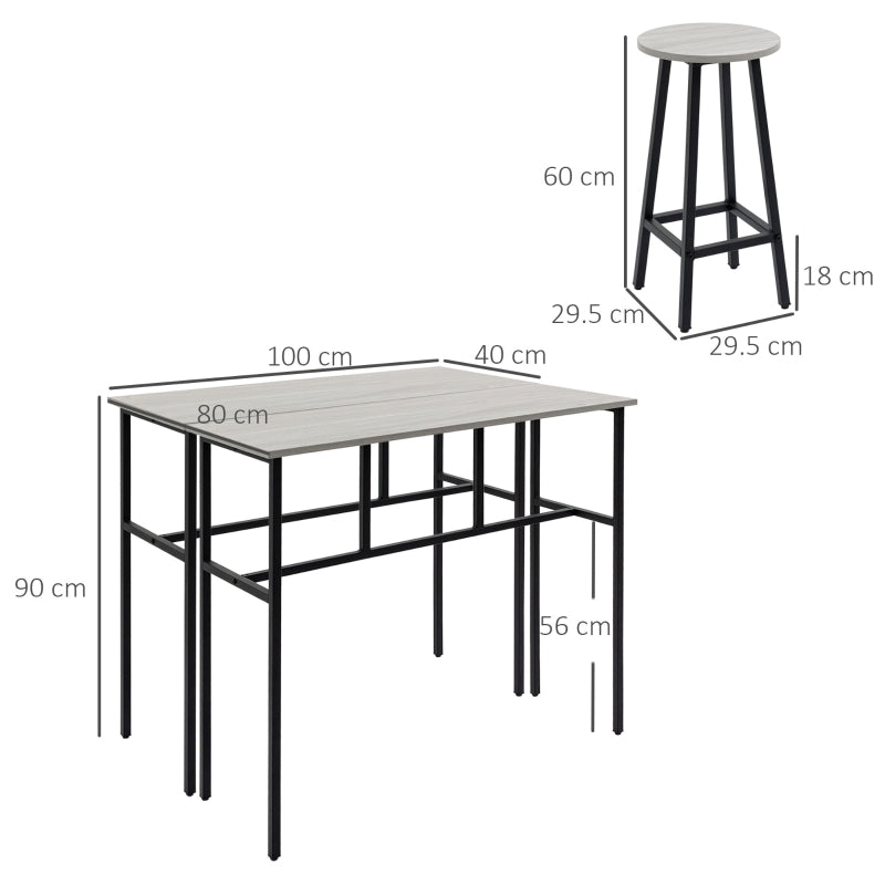6-Piece Bar Table Set with 2 Breakfast Tables and 4 Stools, Counter Height, Grey