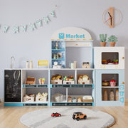 Children's Toy Shop with Shelves, Refrigerator and Chalkboard, Wood and Plastic, Blue