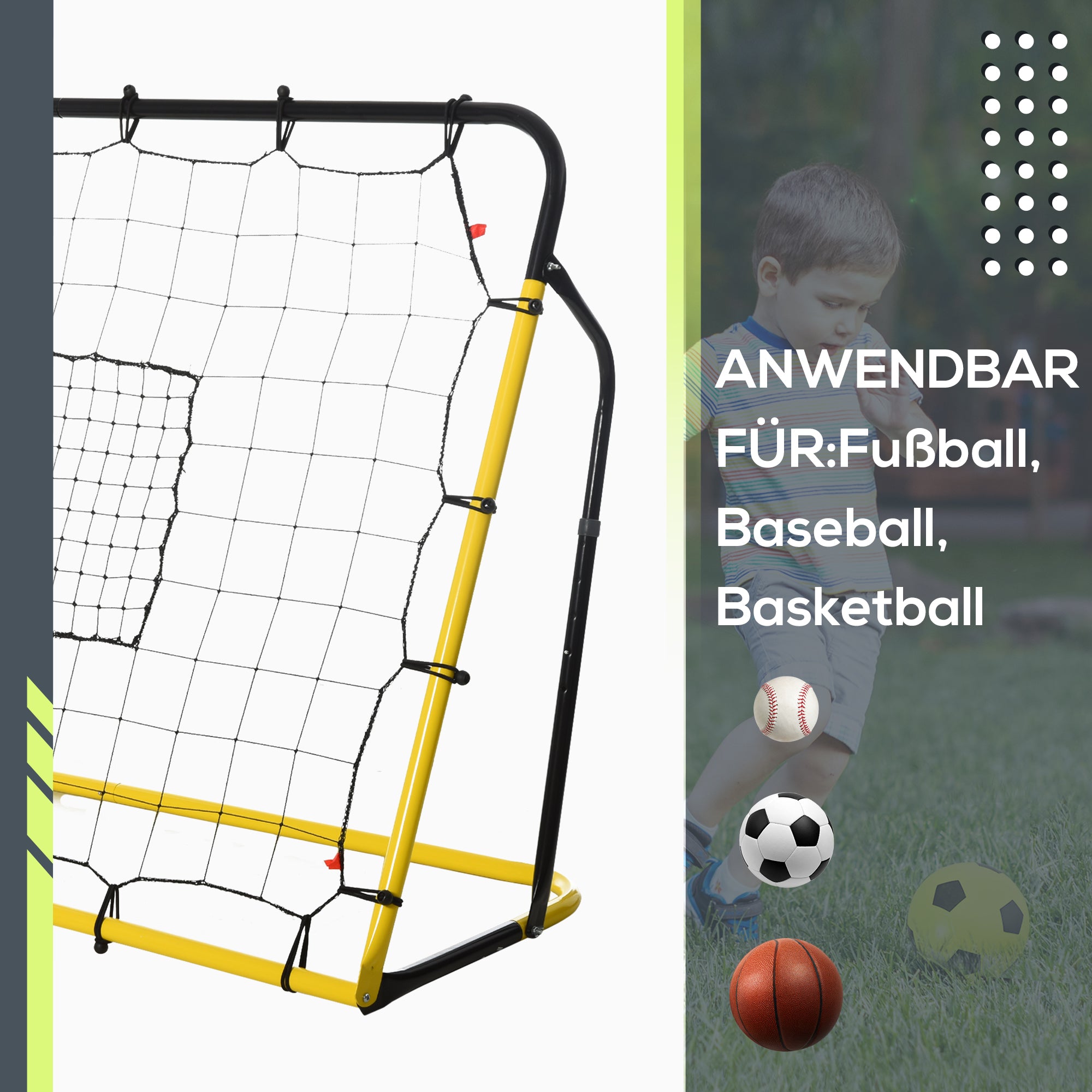 Kickback Football Rebounder Goal Rebound Wall 184x63x123 cm Yellow Black