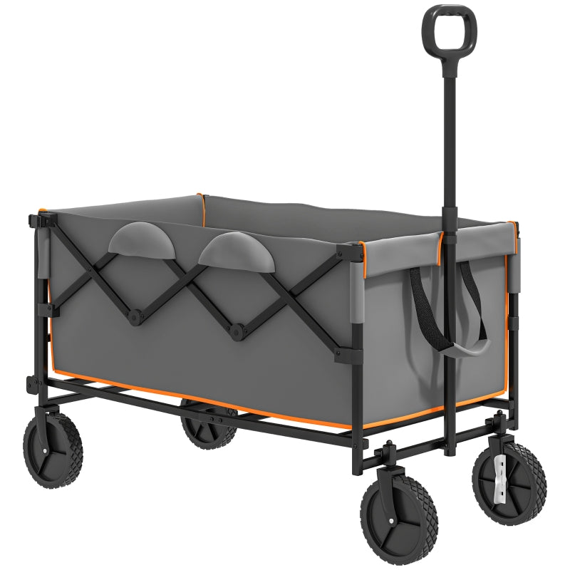 Folding Wagon 160L 100kg Heavy Duty with Tailgate, Grey and Orange