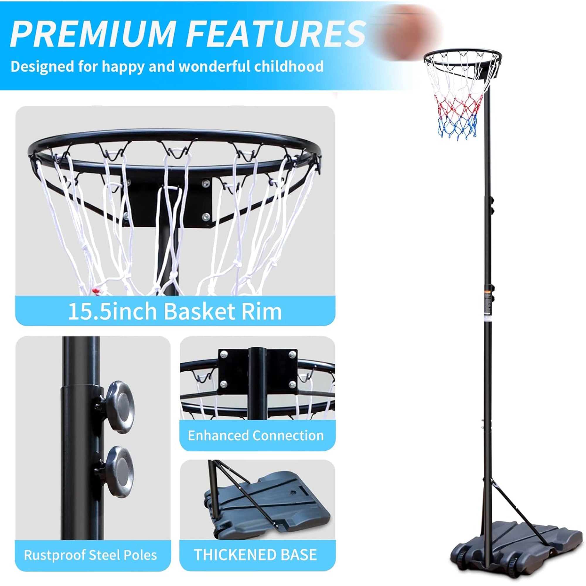 Basketball Hoop, Adjustable Height, Portable & Mobile, 8.5-10FT Range, Indoor/Outdoor Use