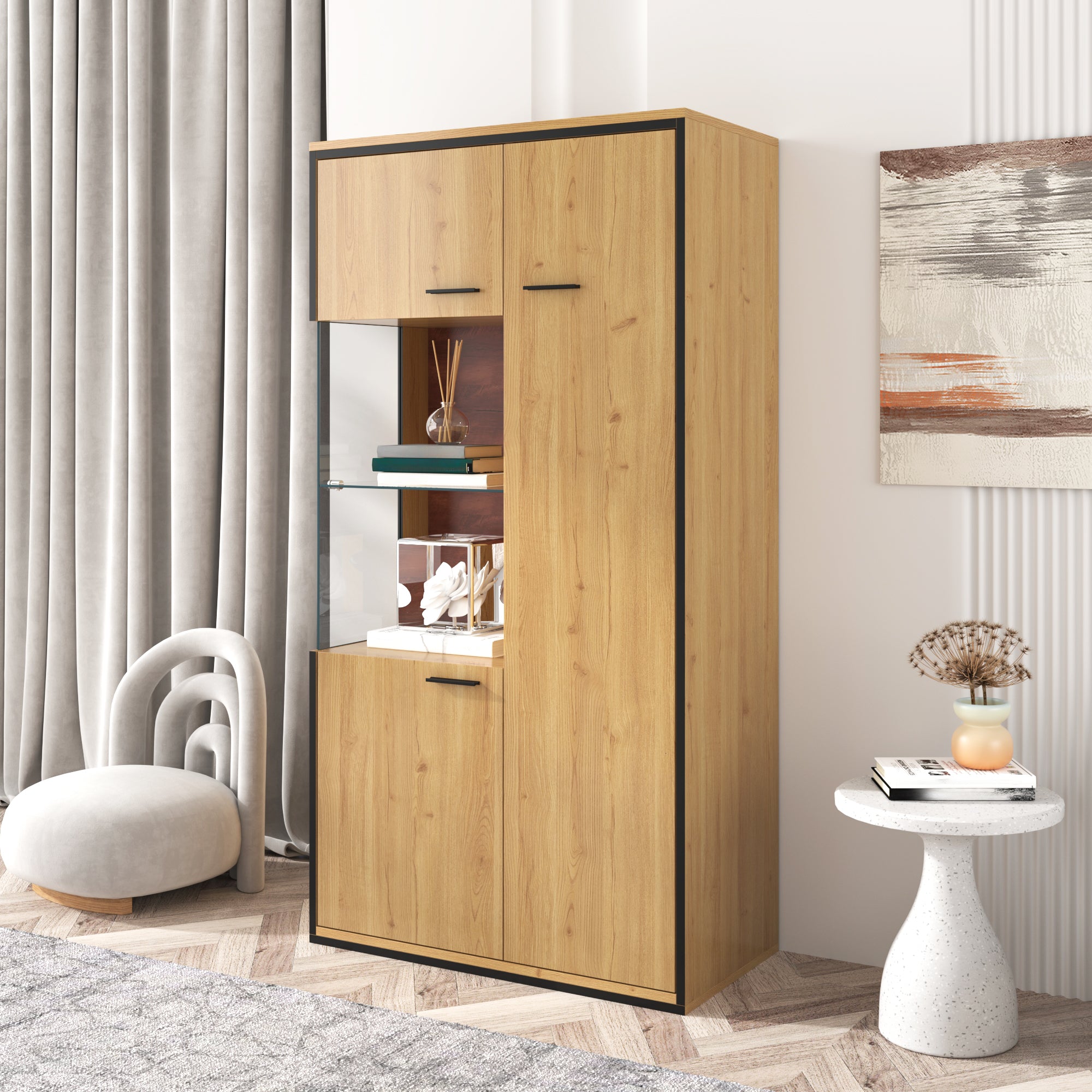 Display Cabinet, 150Hcm LED Glass Multi-Purpose, 15 Color Options