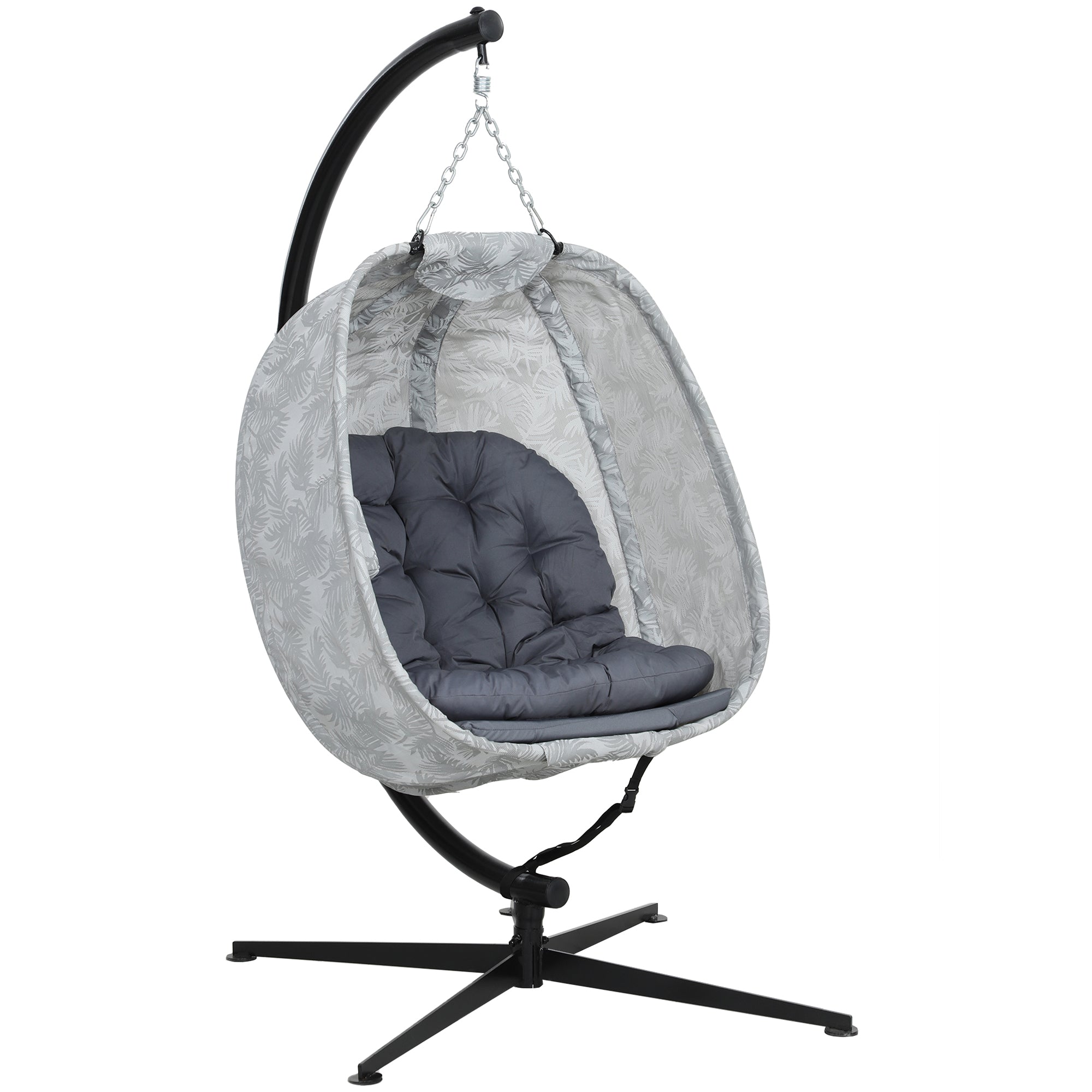 Egg-Shaped Outdoor Hanging Chair, Foldable Swing Hammock with Stand, Gray