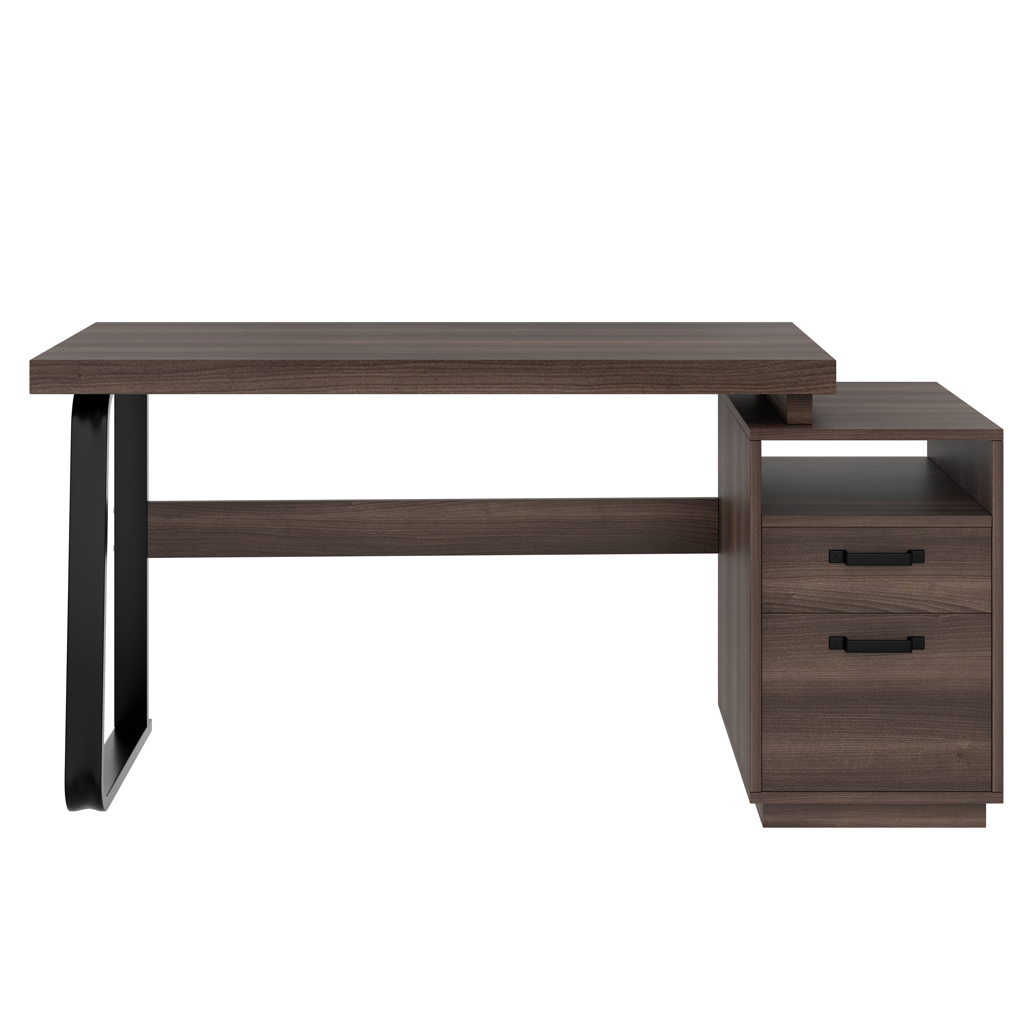 Modern Desk with Multifunctional Storage and Silent File Drawer, MDF and Steel, Brown