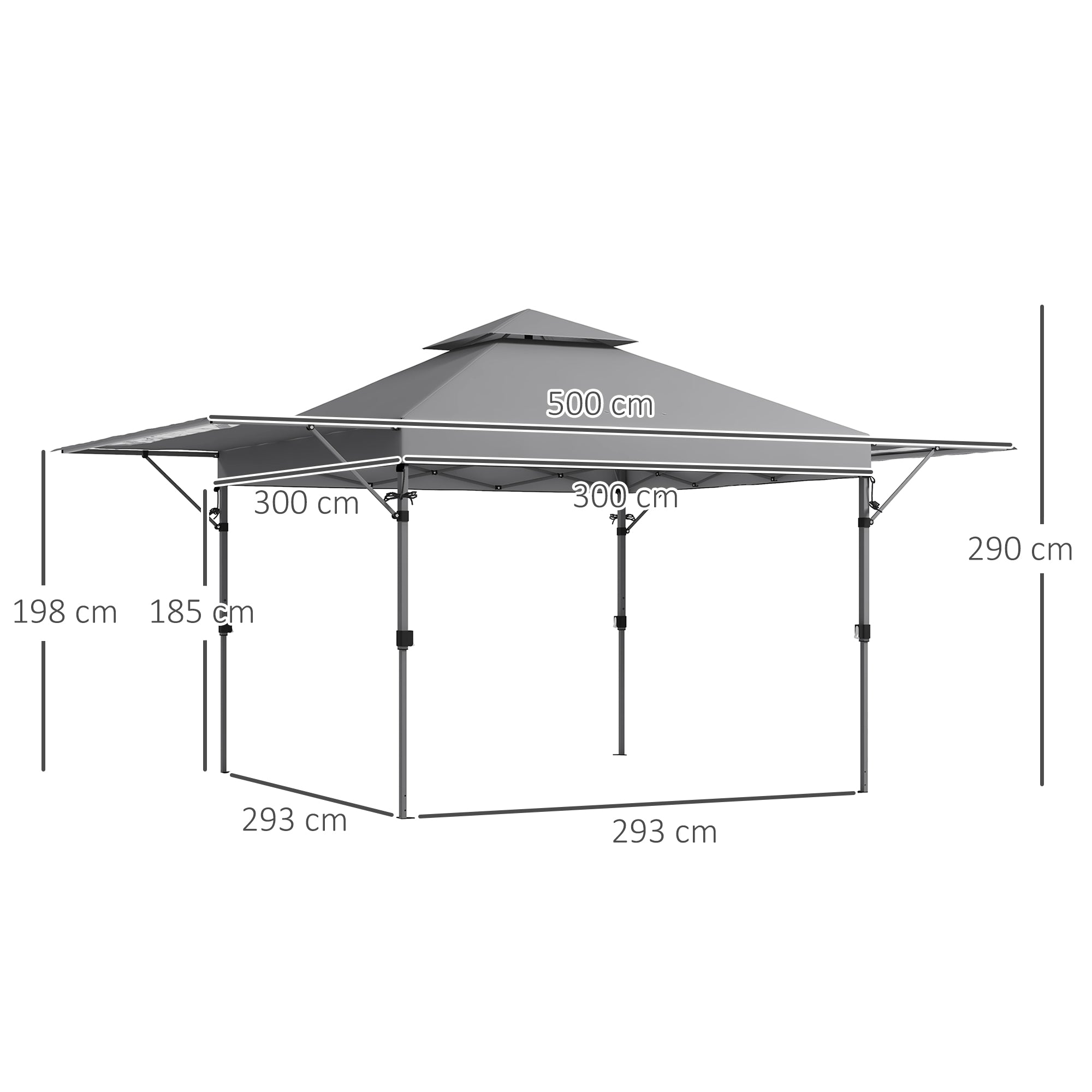 3 x 3m Pop-Up Gazebo, Height Adjustable with Accessories - Grey