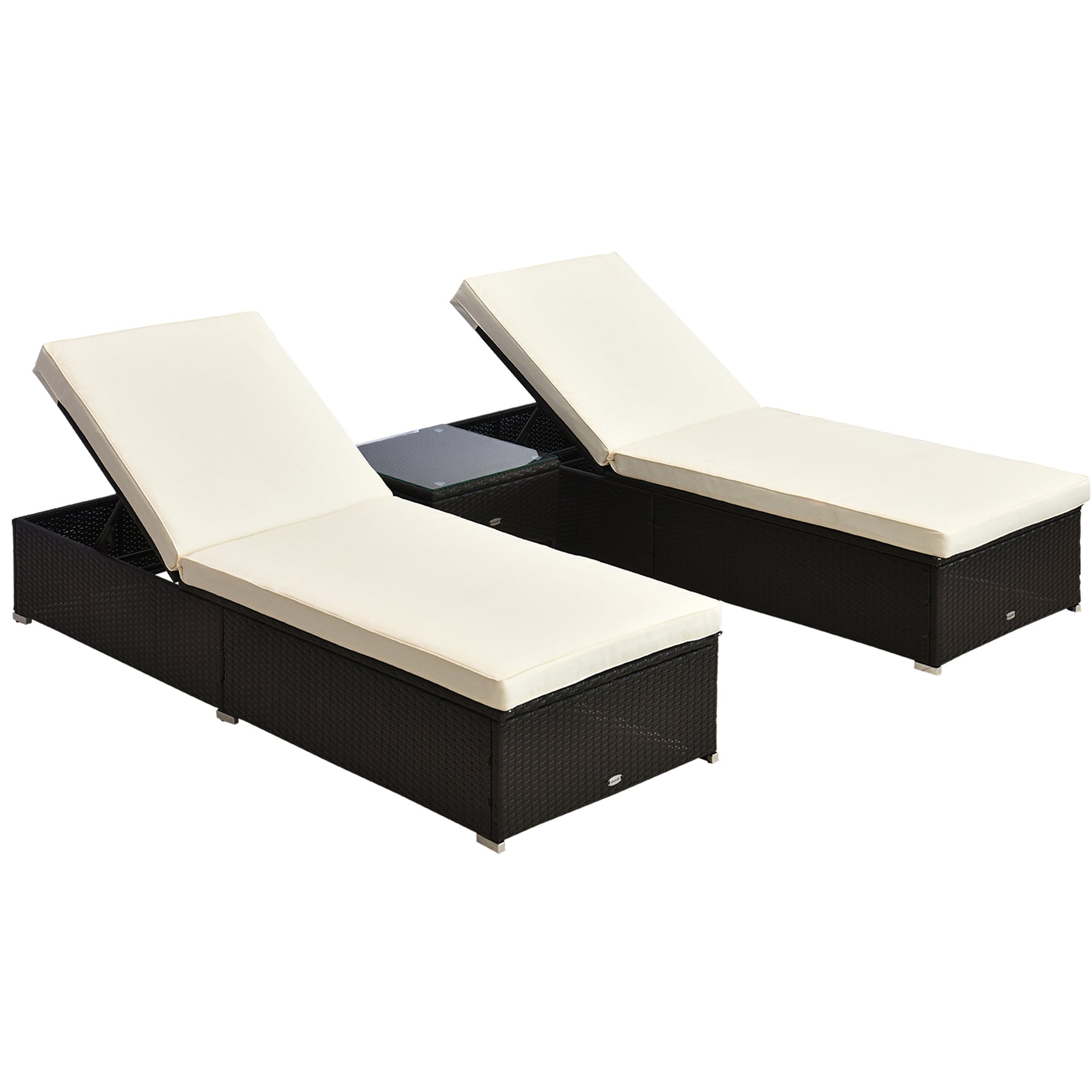 2-Seater Rattan Lounger Set, Deep Coffee/Cream White