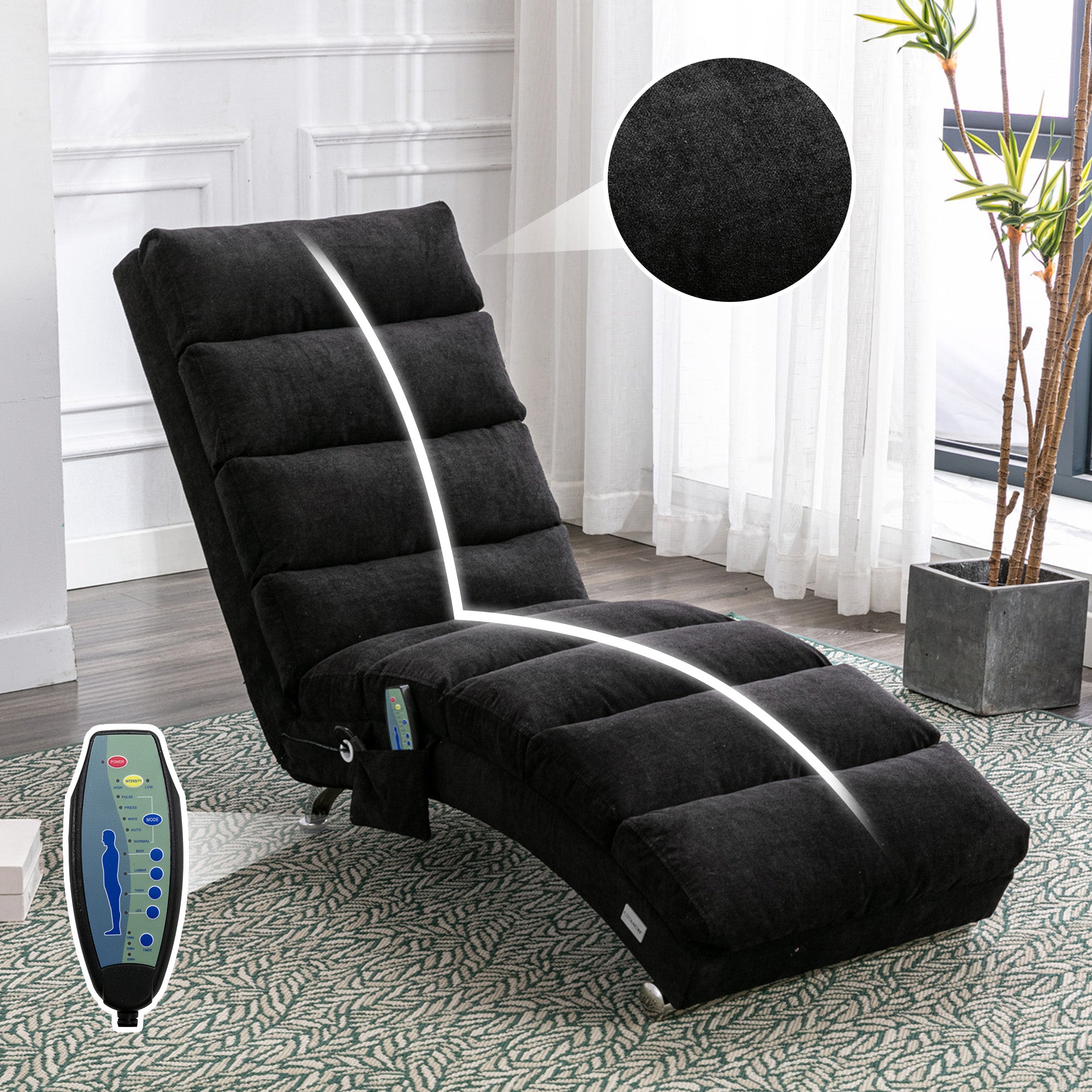 Relaxation Lounger Fixed Reclining Sofa Full Body Support Vibration Side Pockets
