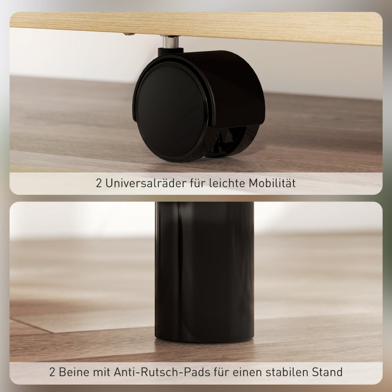 Rolling Podium Stand, Folding Side Wings & Shelves, Oak