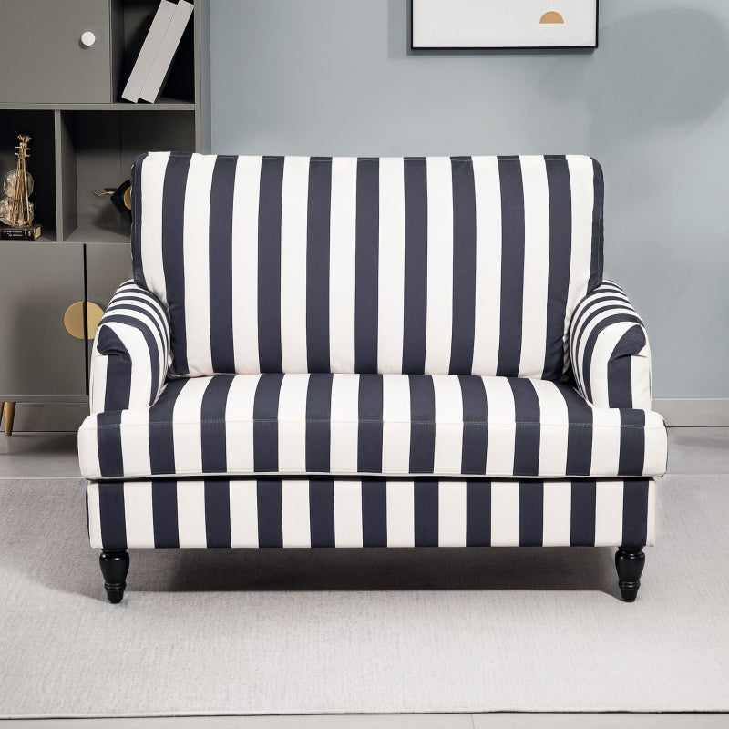 Modern Cuddle Chair with Stripe, Turned Legs, Wide Seat, Velvet Black and White